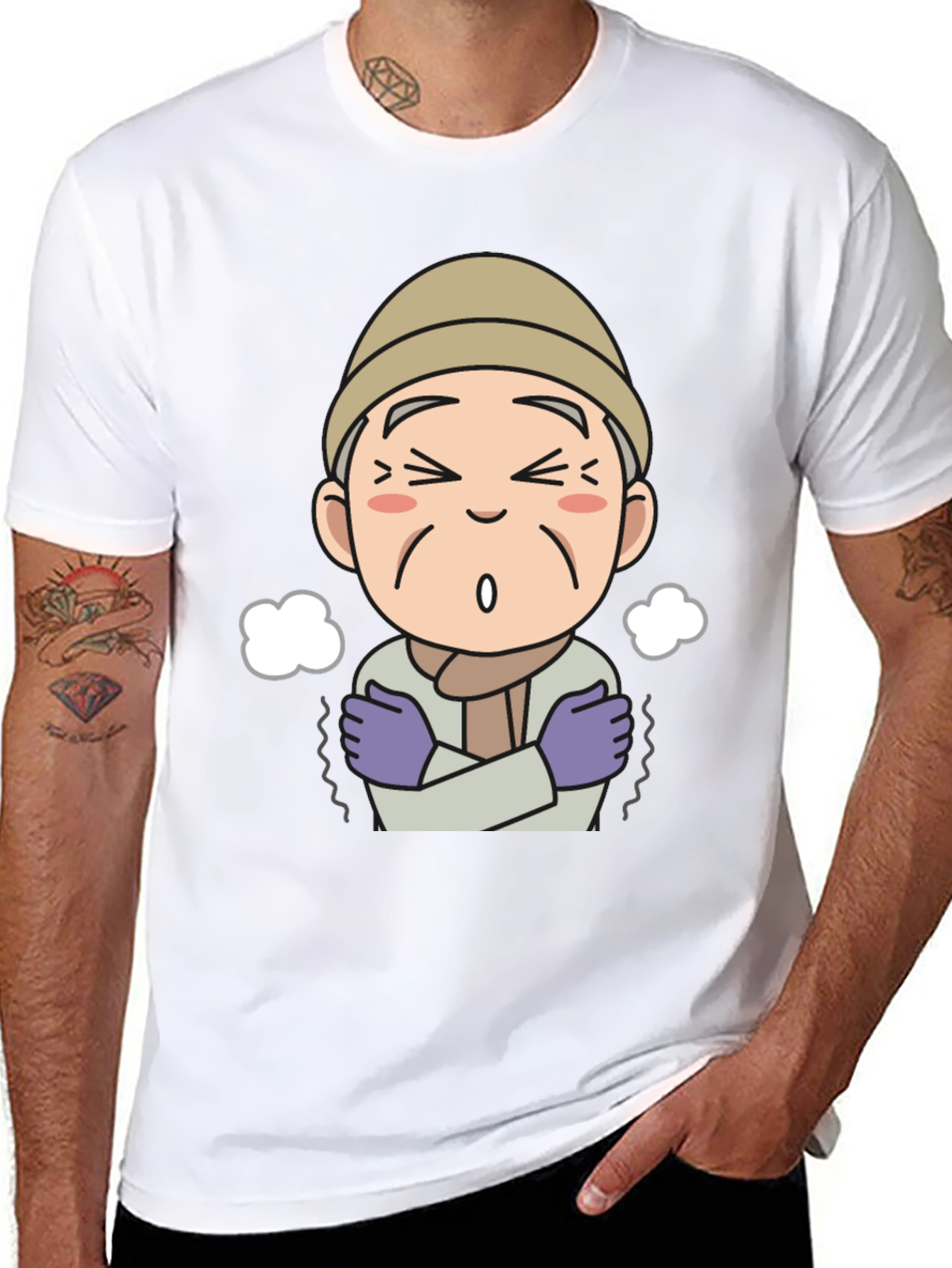 Cartoon Old Man Cold Weather Graphic Tee