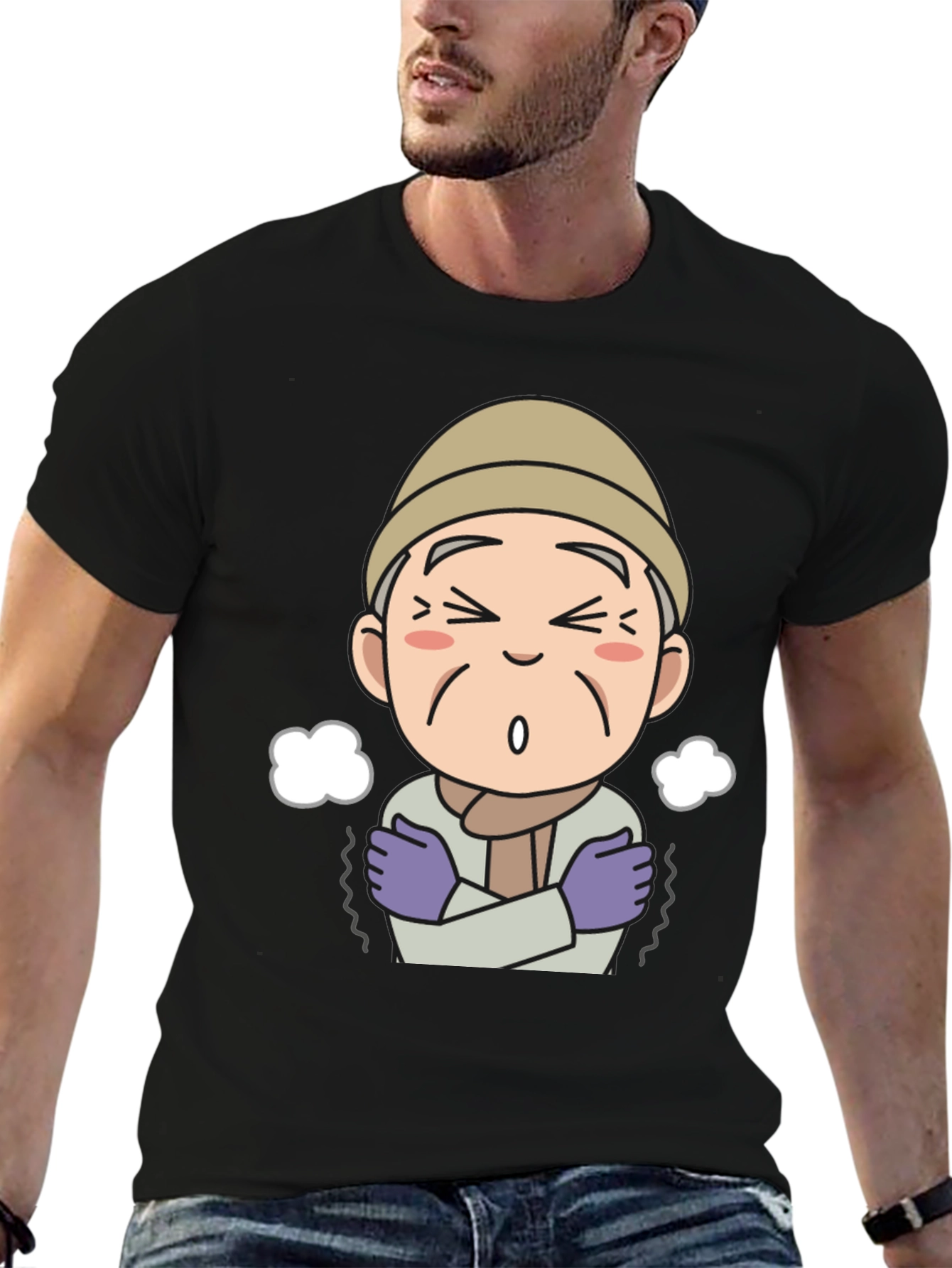 Cartoon Old Man Cold Weather Graphic Tee