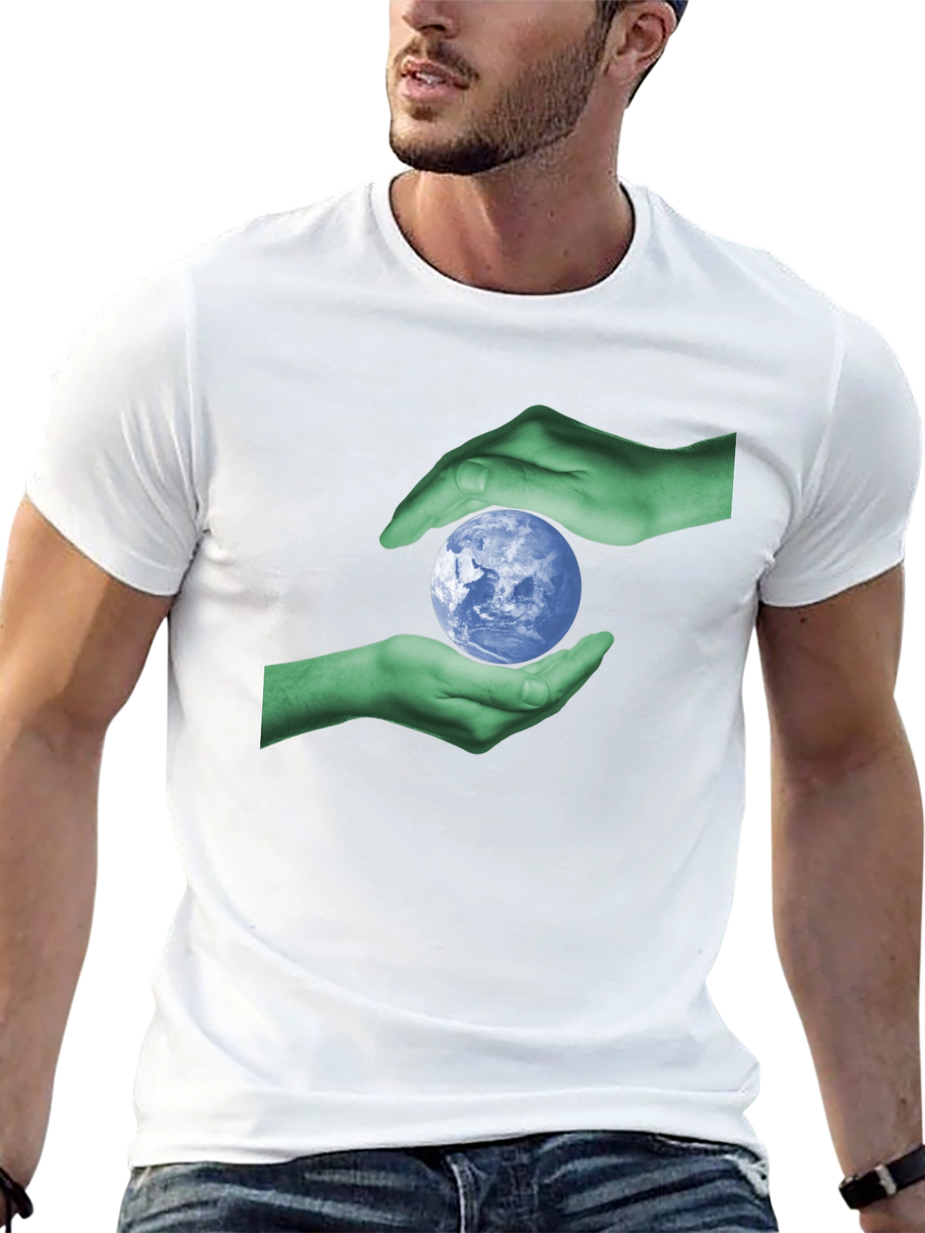 Earth Hands Graphic Tee - Black Cotton T-Shirt