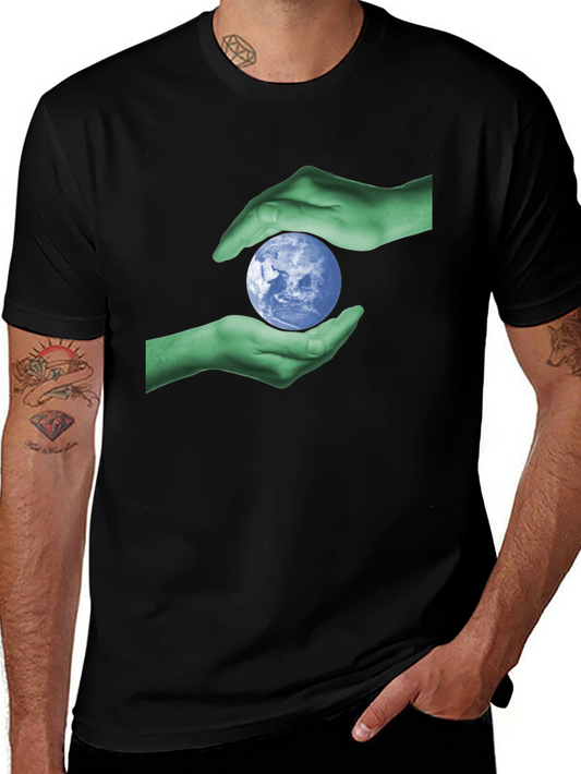 Earth Hands Graphic Tee - Black Cotton T-Shirt