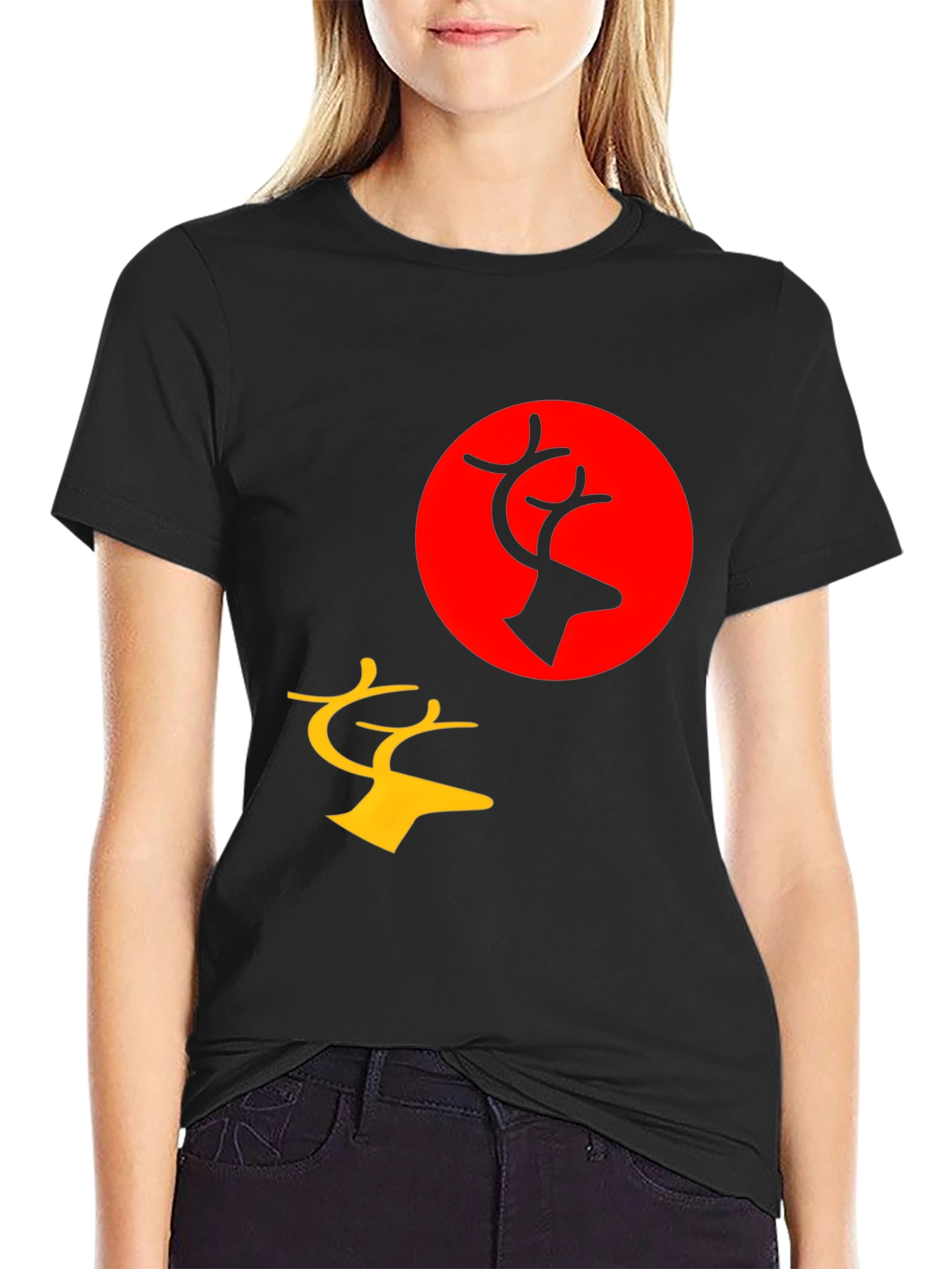 Graphic Tee: Deer Silhouette Print Black