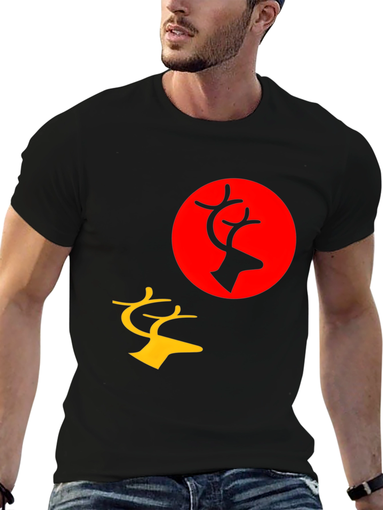 Graphic Tee: Deer Silhouette Print Black