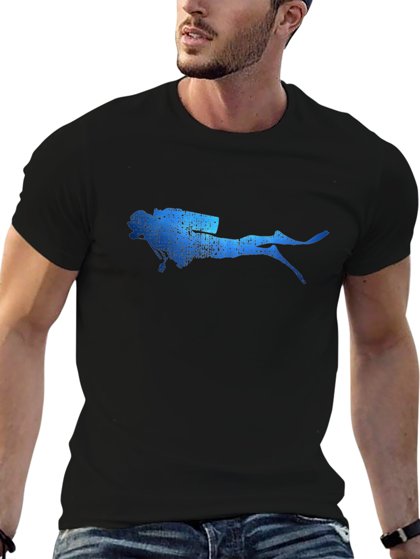 Scuba Diver Graphic Tee - Black Cotton T-Shirt