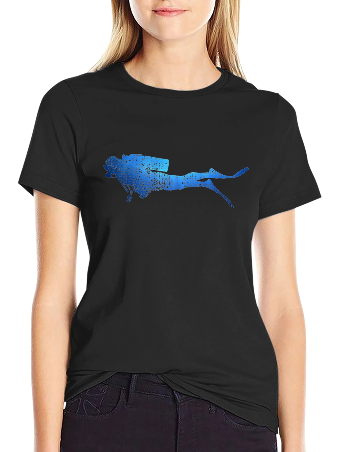 Scuba Diver Graphic Tee - Black Cotton T-Shirt