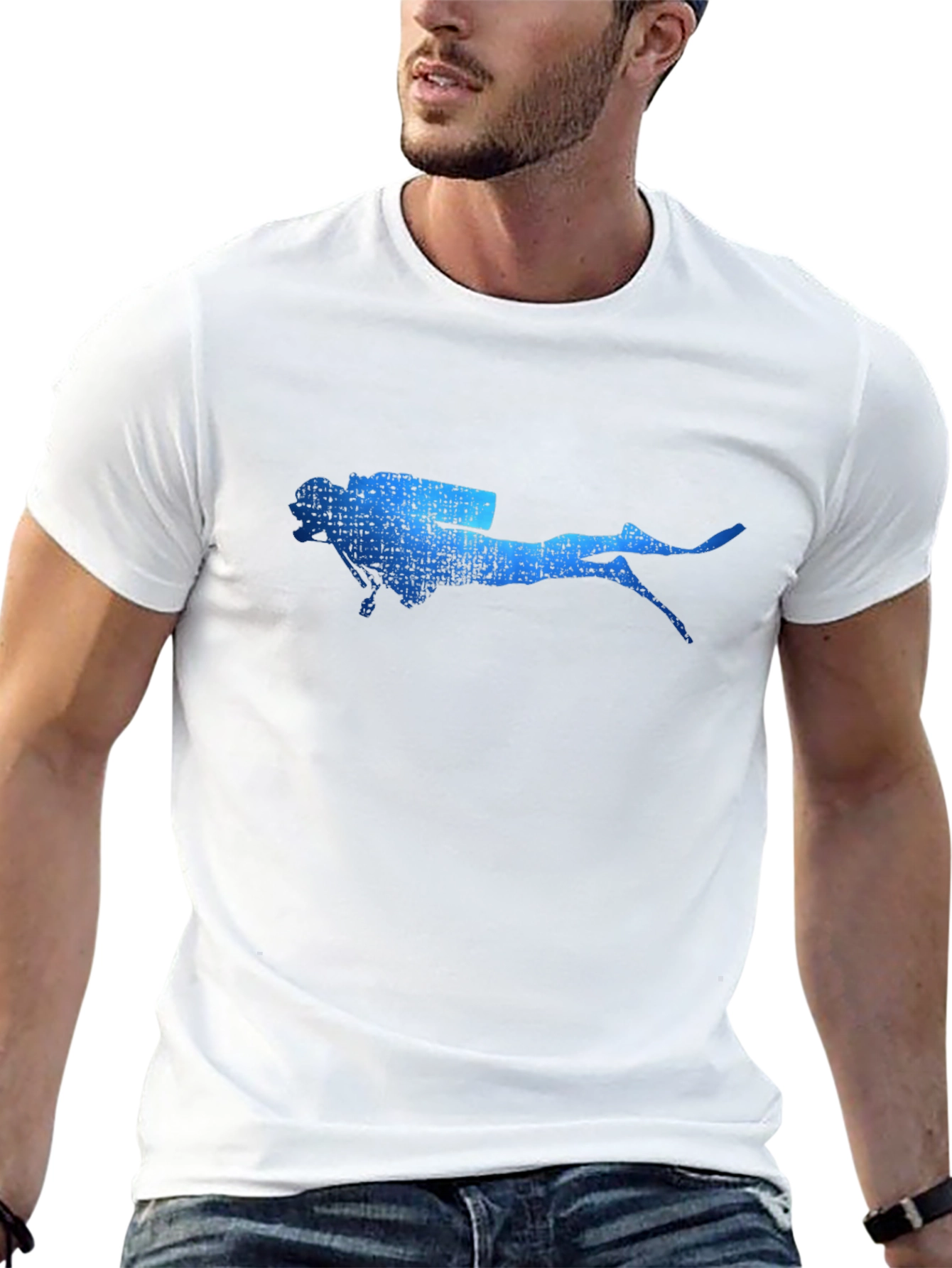 Scuba Diver Graphic Tee - Black Cotton T-Shirt