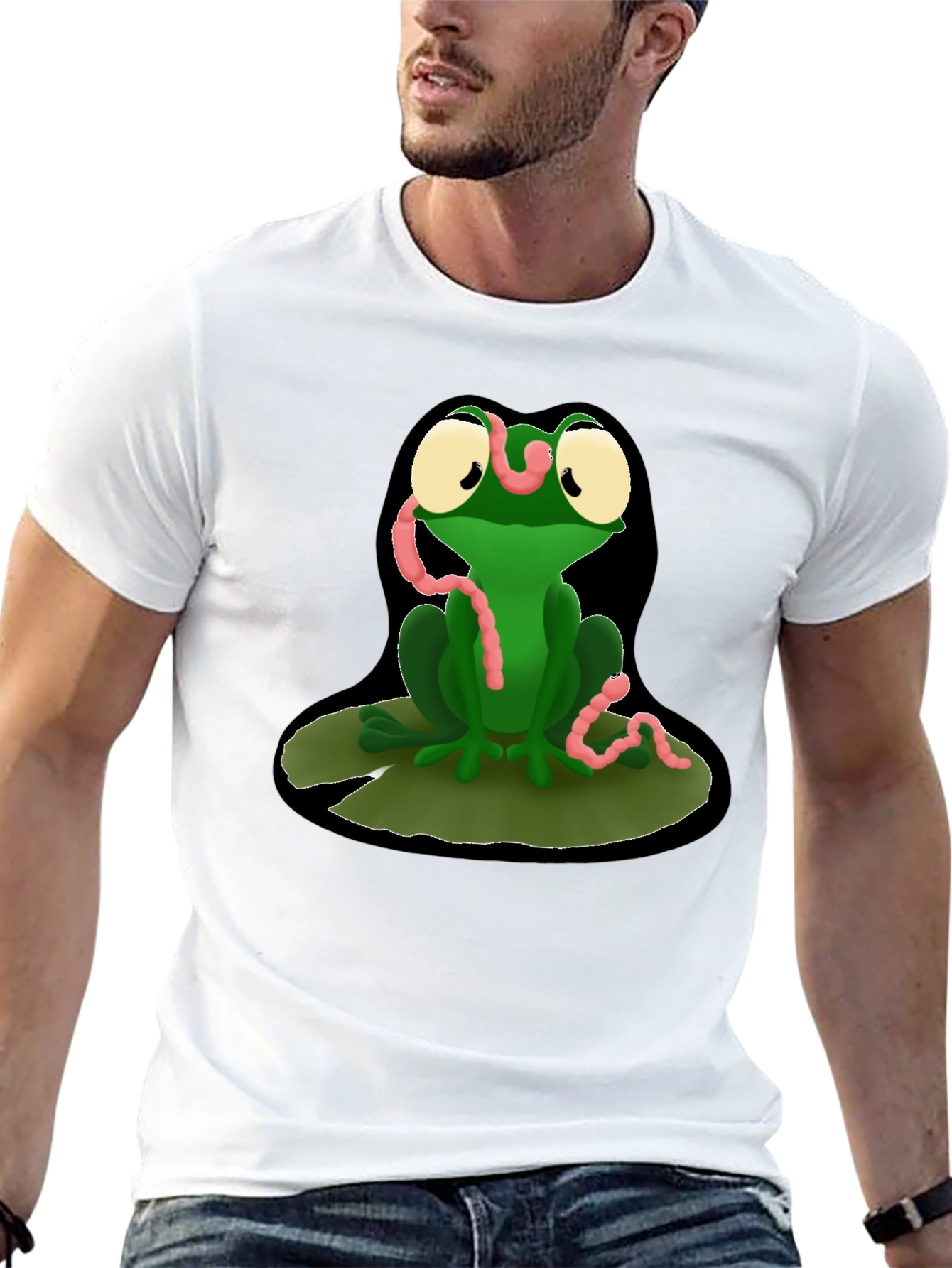 Funny Frog Eating Worms Graphic T-Shirt
