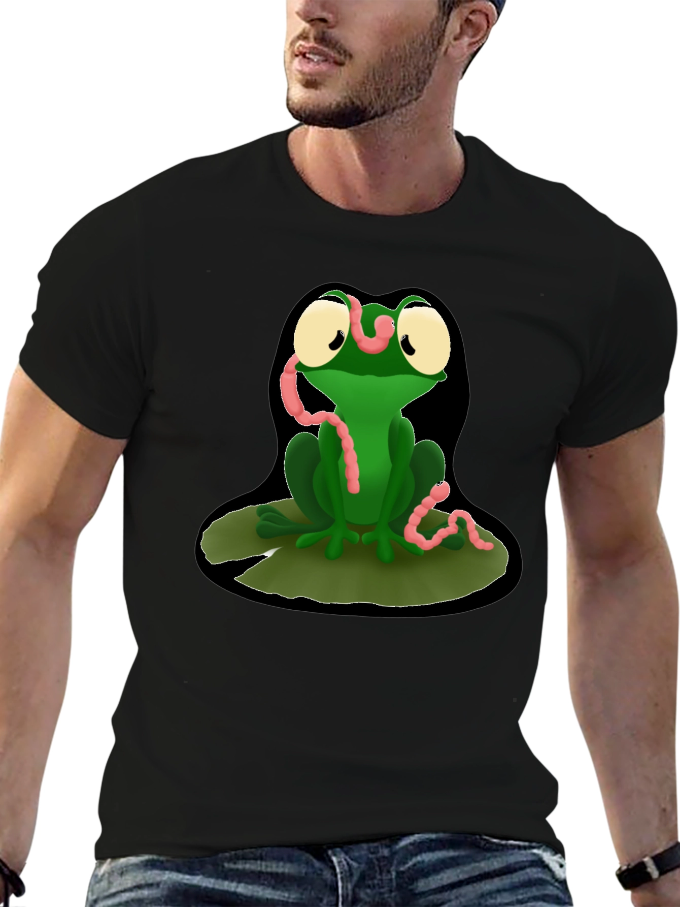 Funny Frog Eating Worms Graphic T-Shirt