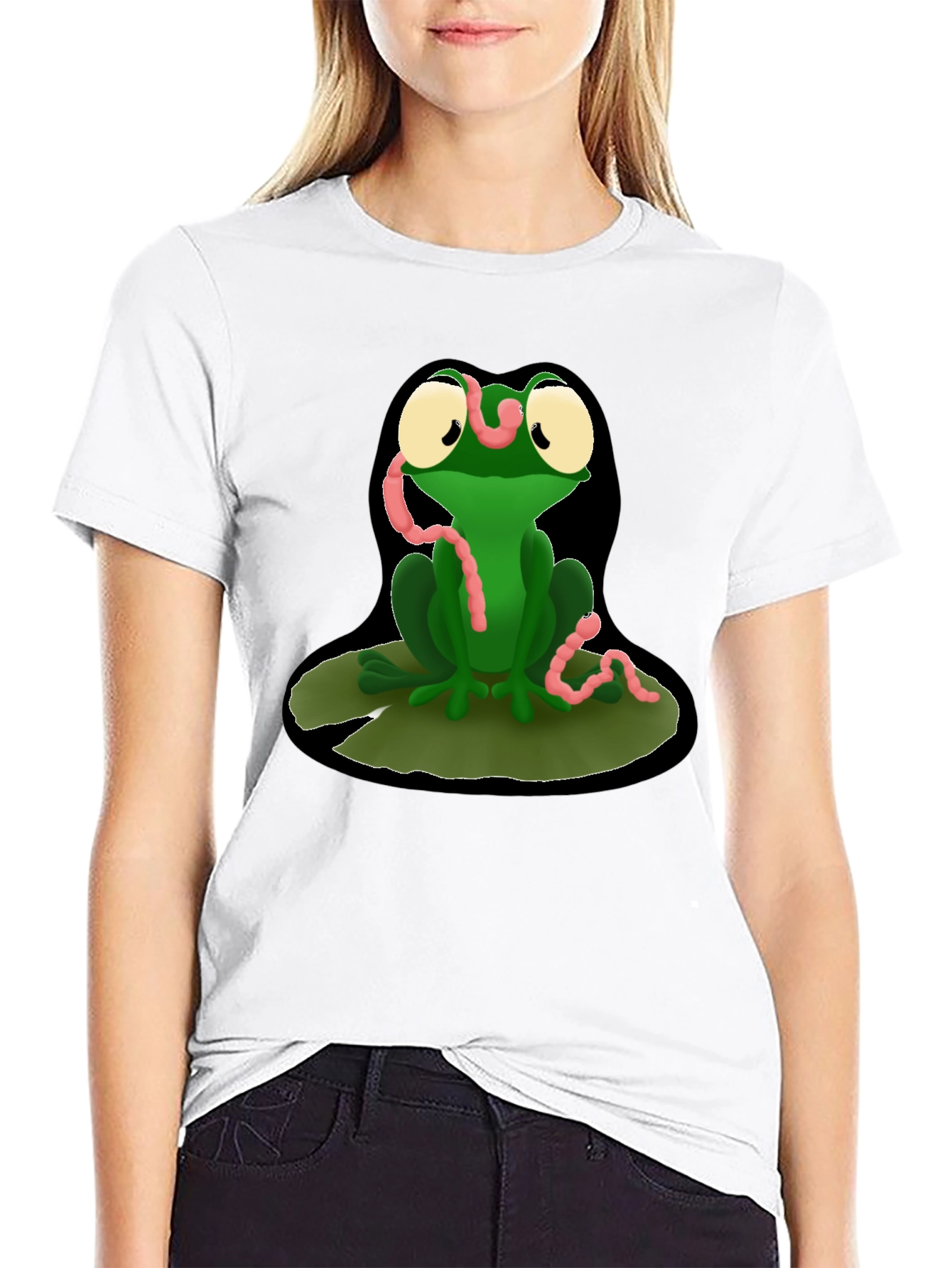 Funny Frog Eating Worms Graphic T-Shirt
