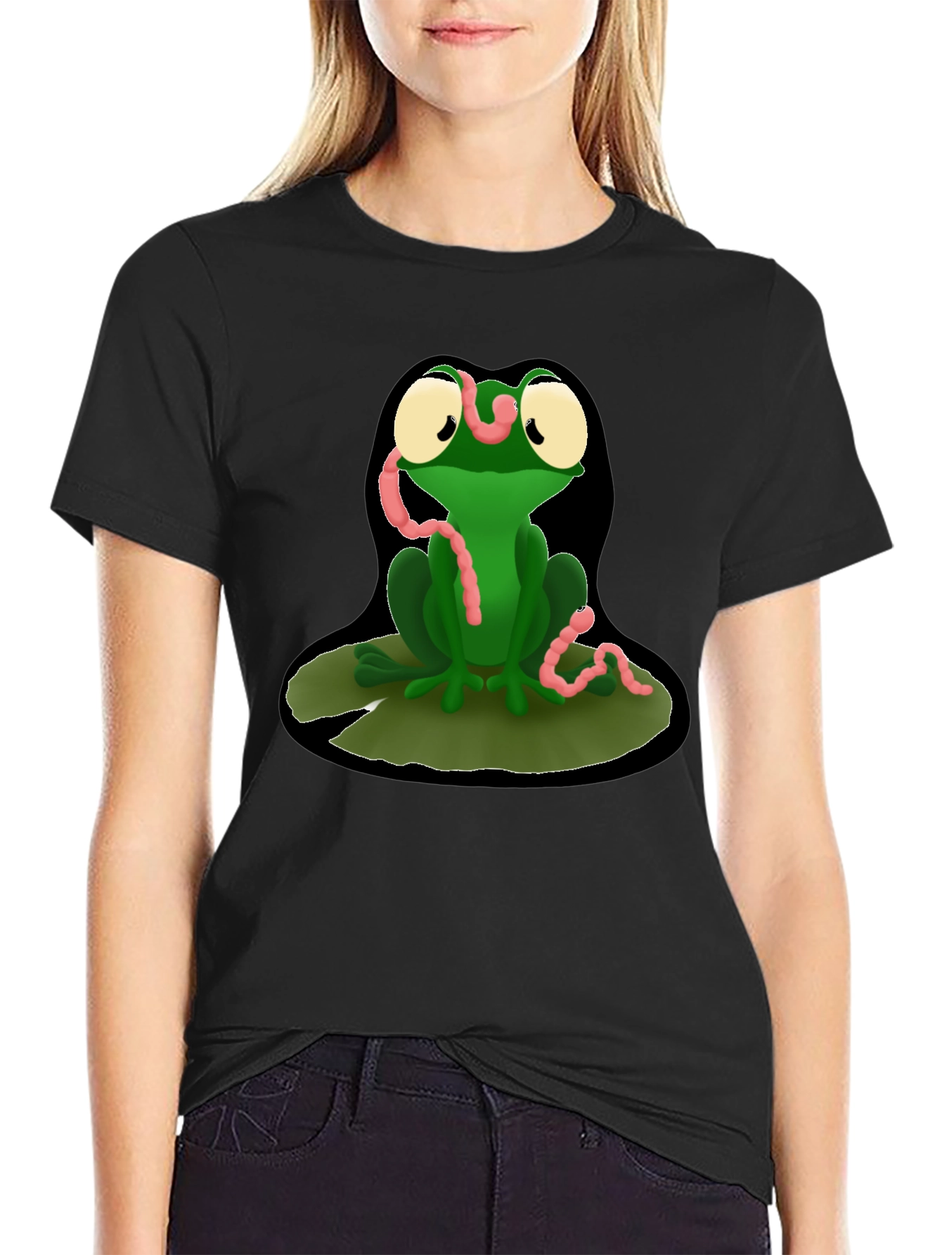 Funny Frog Eating Worms Graphic T-Shirt