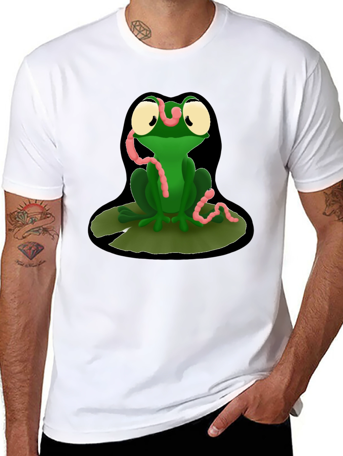 Funny Frog Eating Worms Graphic T-Shirt