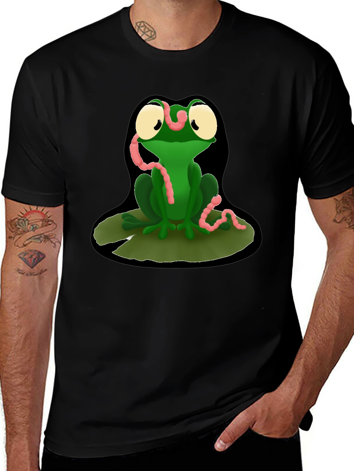 Funny Frog Eating Worms Graphic T-Shirt