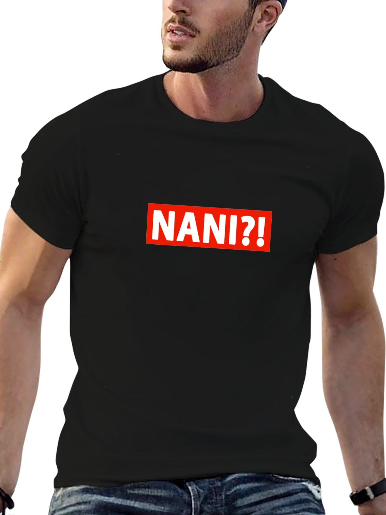 NANI?! Graphic Print Crew Neck T-Shirt - Black
