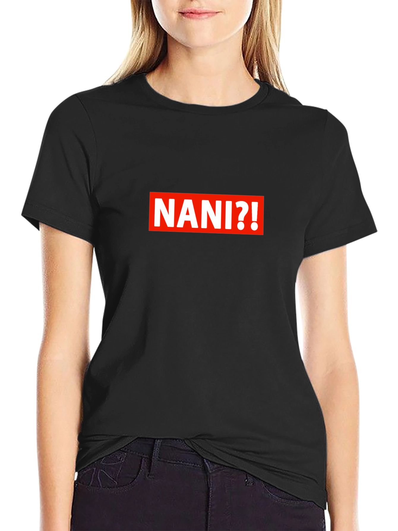 NANI?! Graphic Print Crew Neck T-Shirt - Black