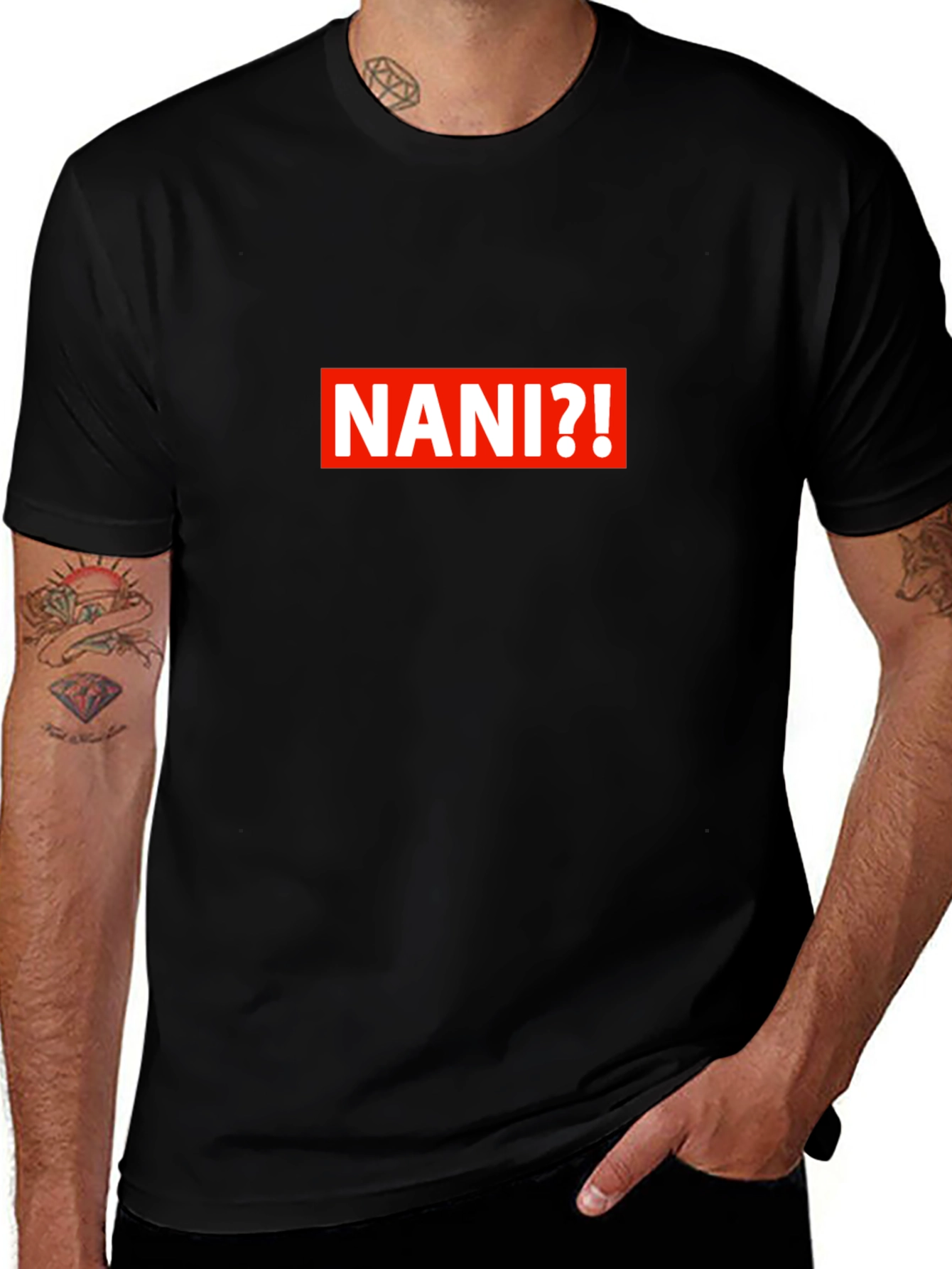 NANI?! Graphic Print Crew Neck T-Shirt - Black