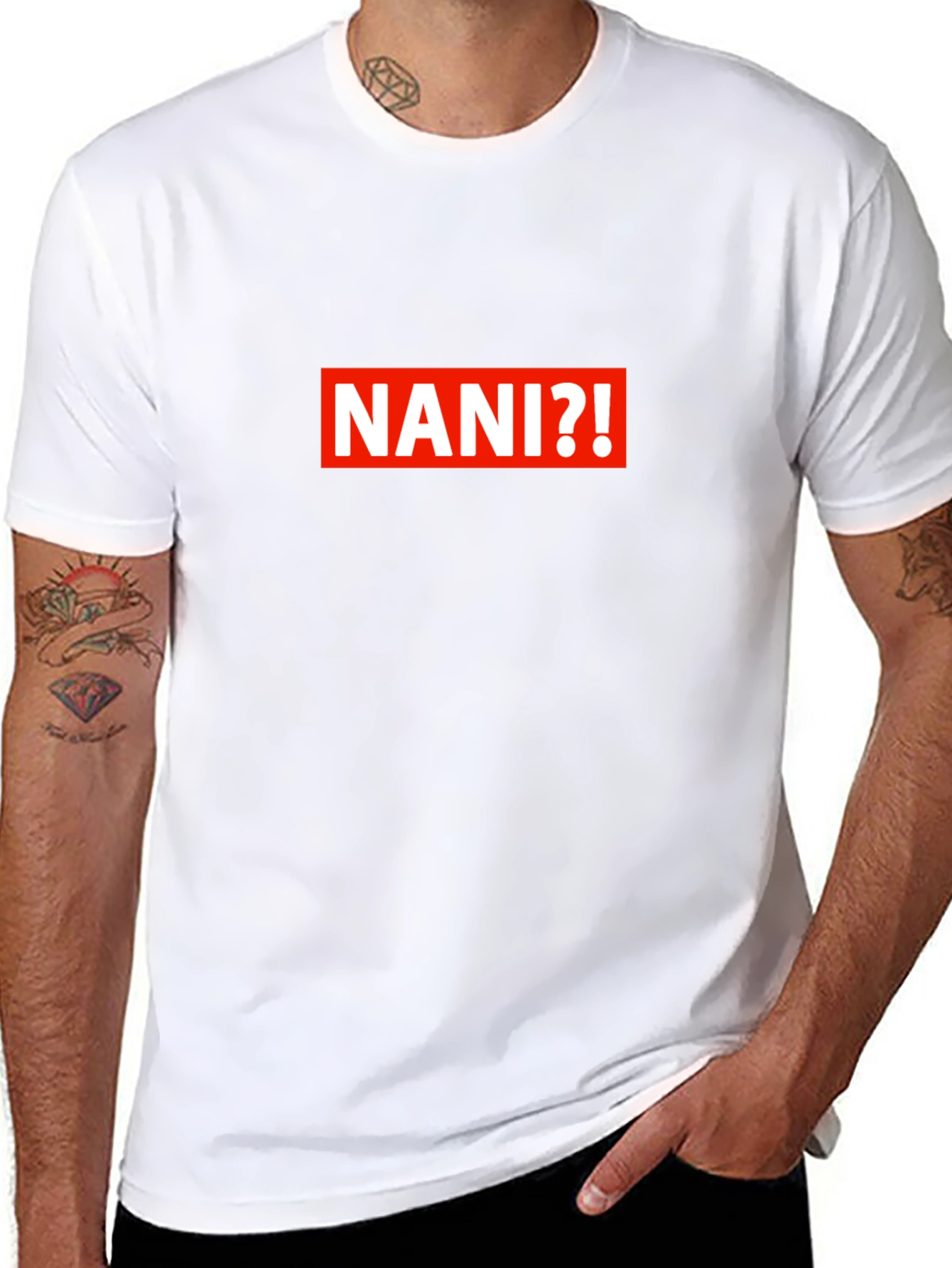 NANI?! Graphic Print Crew Neck T-Shirt - Black