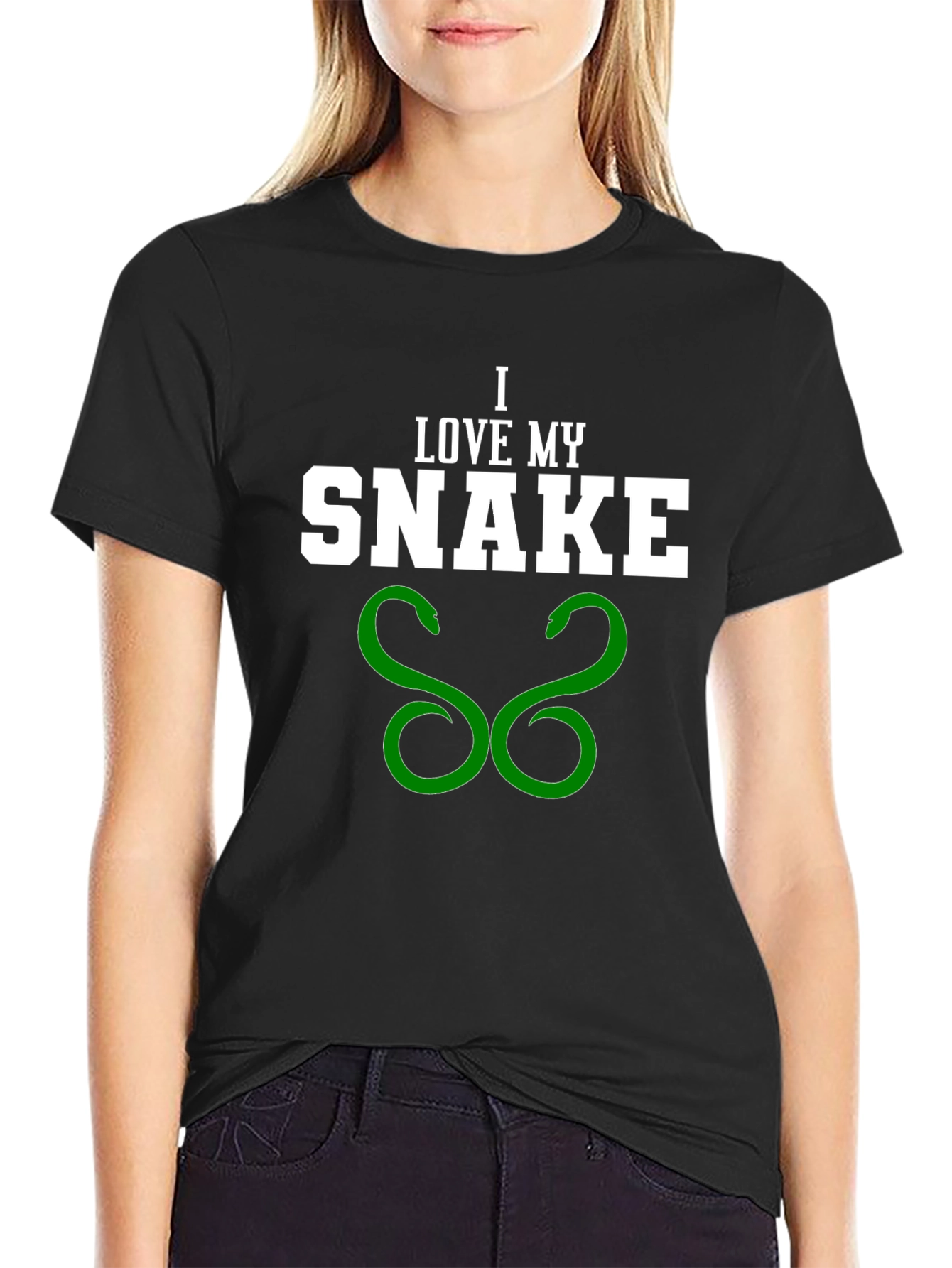 I Love My Snake Graphic T-Shirt - Black