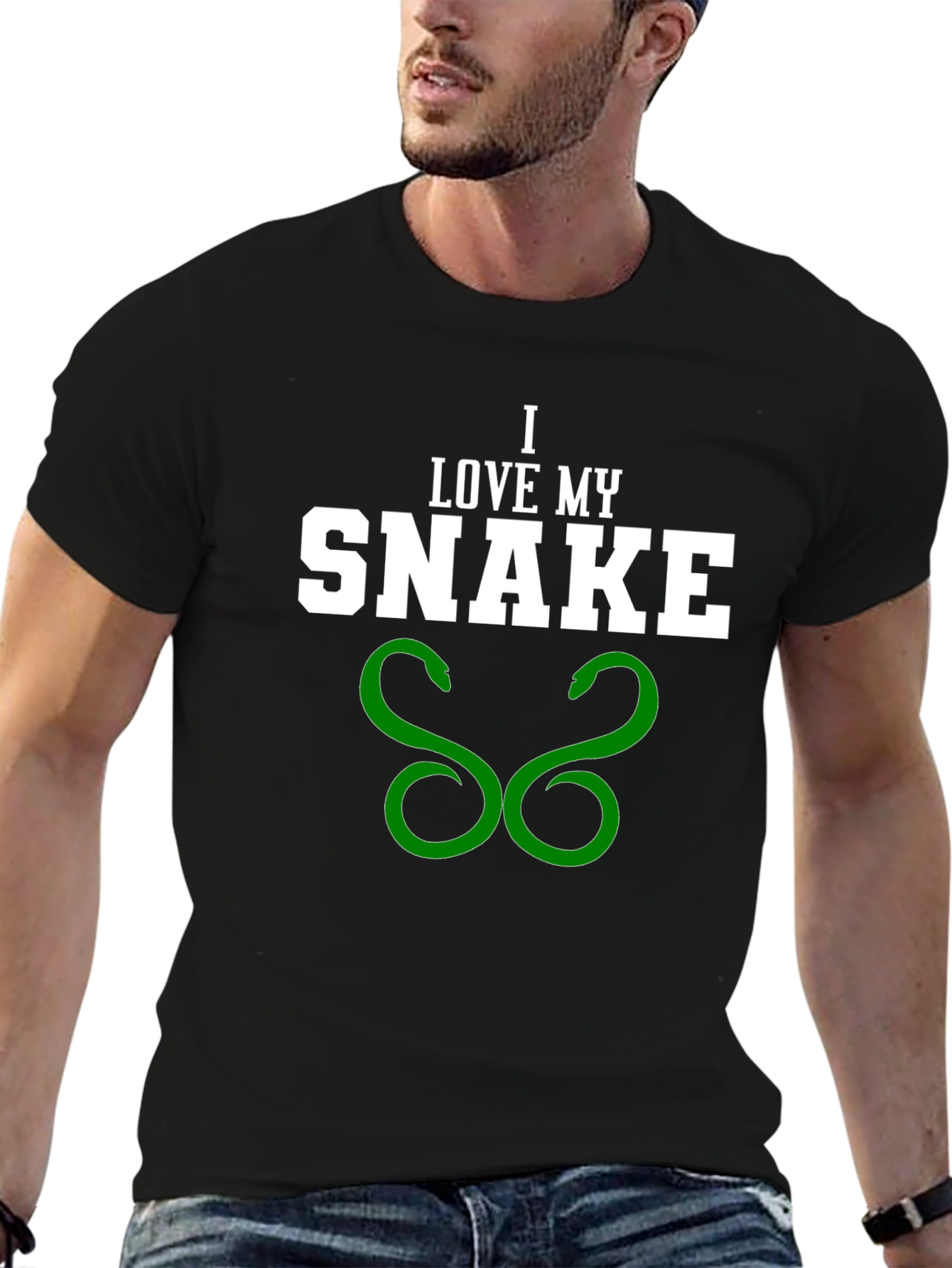 I Love My Snake Graphic T-Shirt - Black