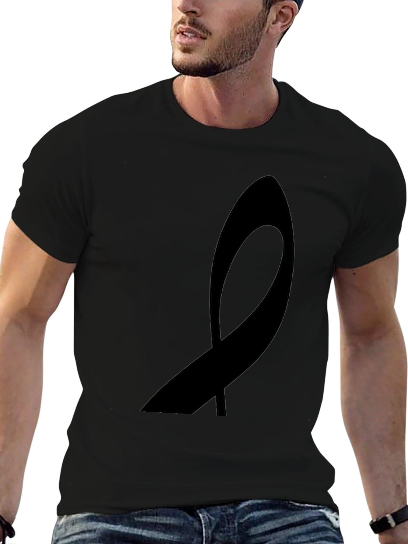 Black Awareness Ribbon Graphic Tee - Soft Cotton Blend