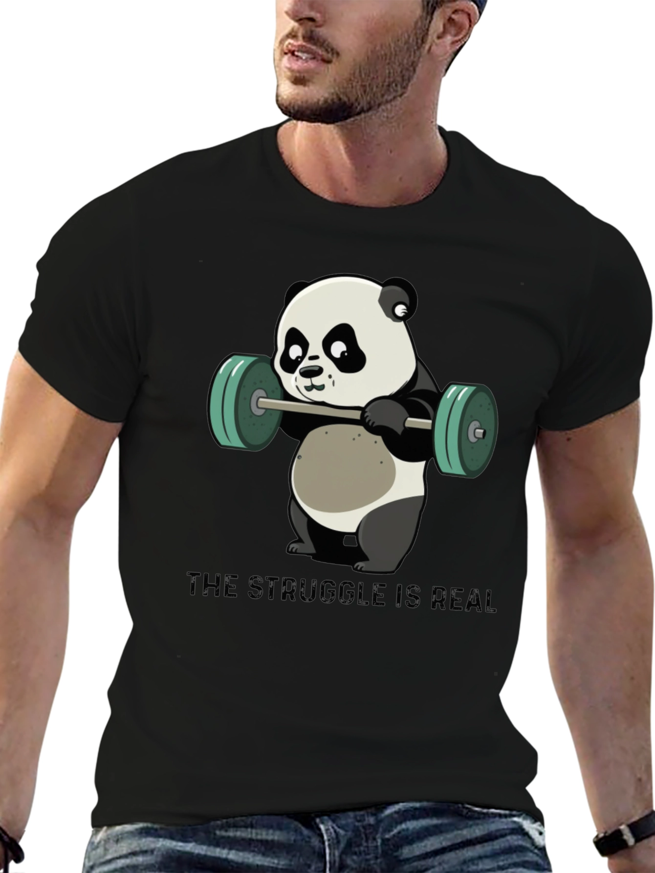 Weightlifting Panda T-Shirt - The Struggle is Real