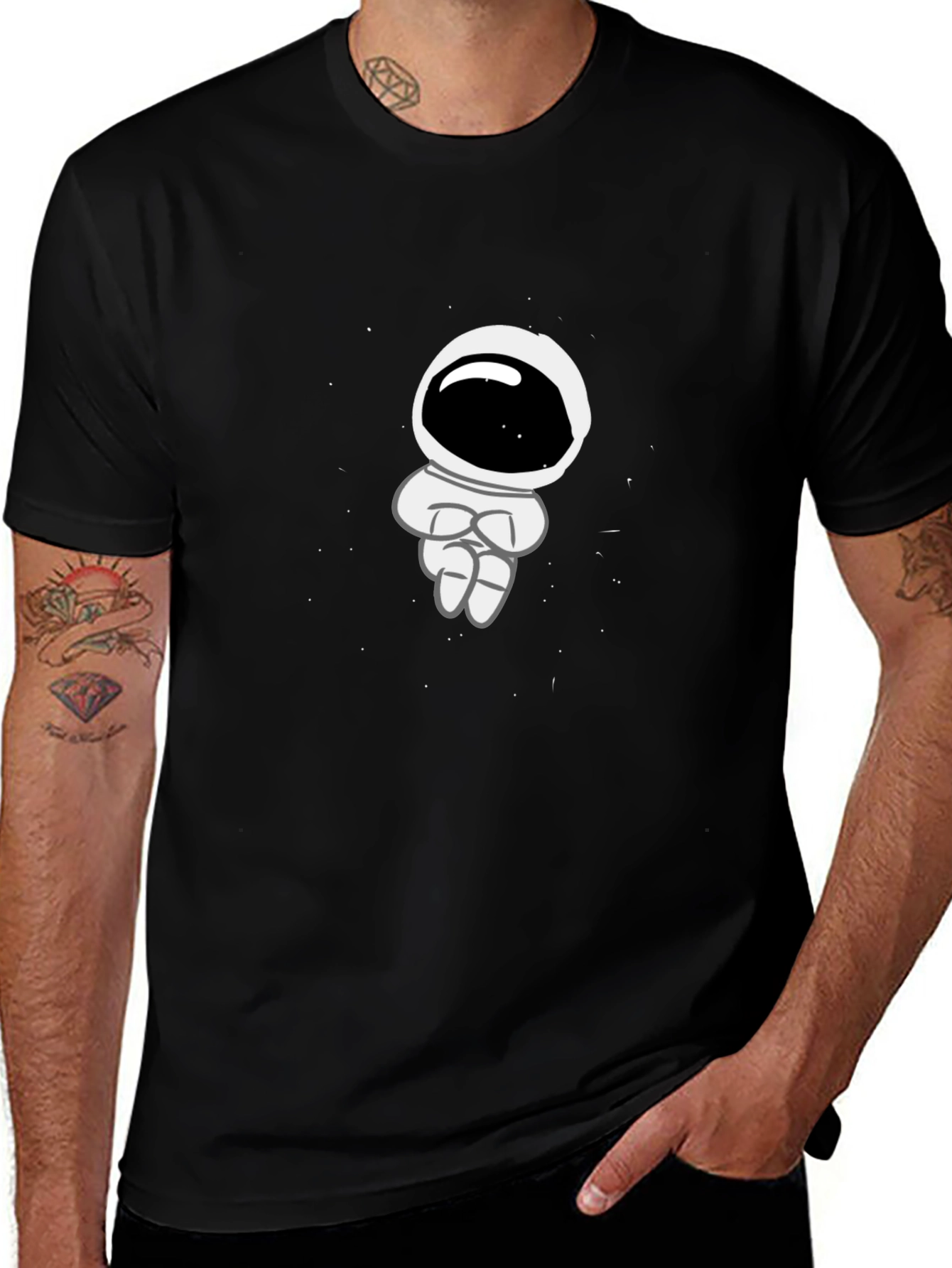 Astronaut Graphic Print Black T-Shirt