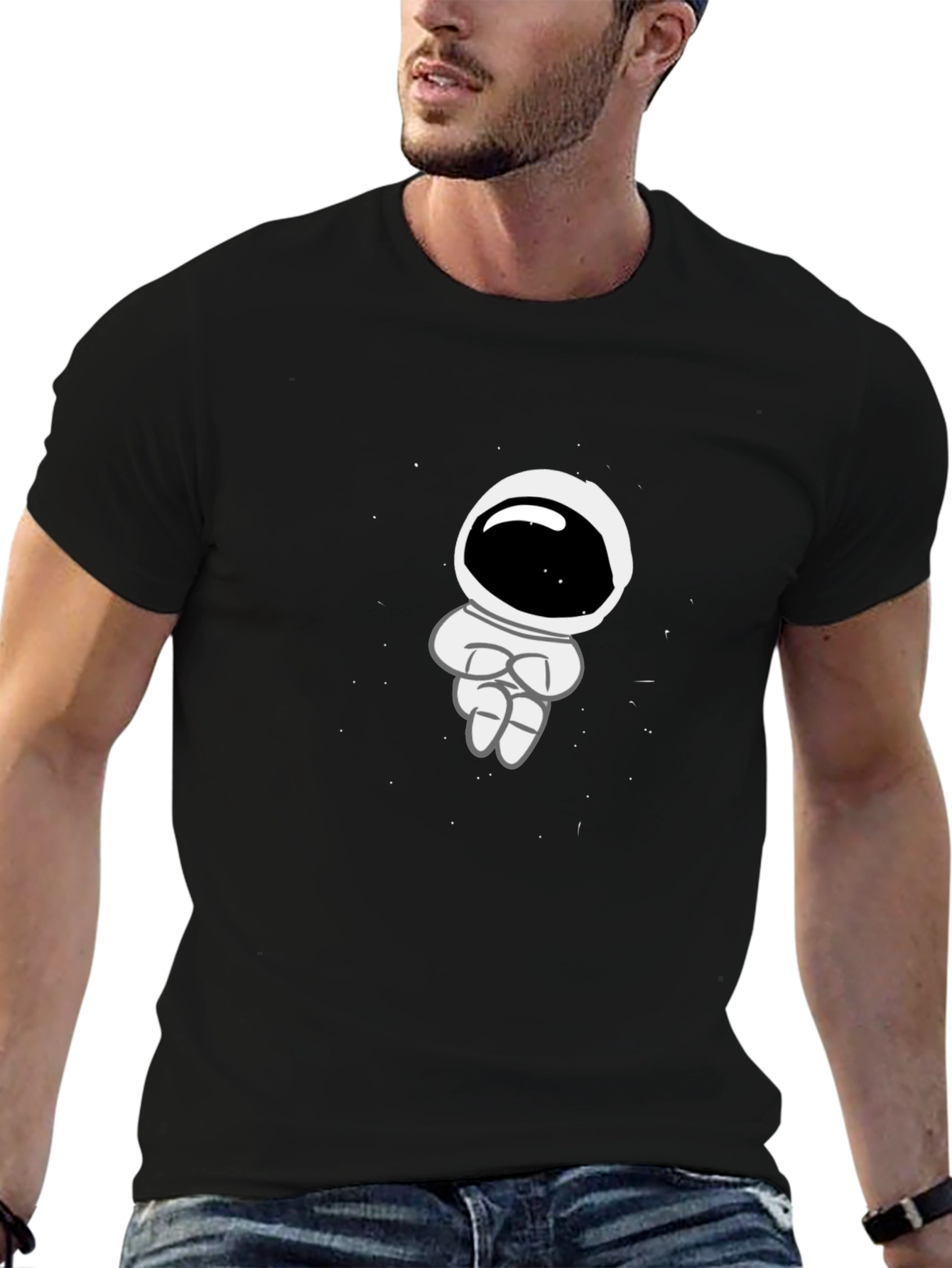 Astronaut Graphic Print Black T-Shirt