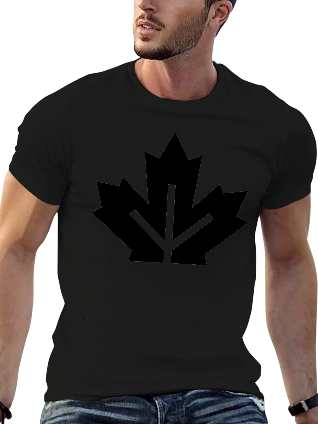 Bold Black Maple Leaf Graphic T-Shirt