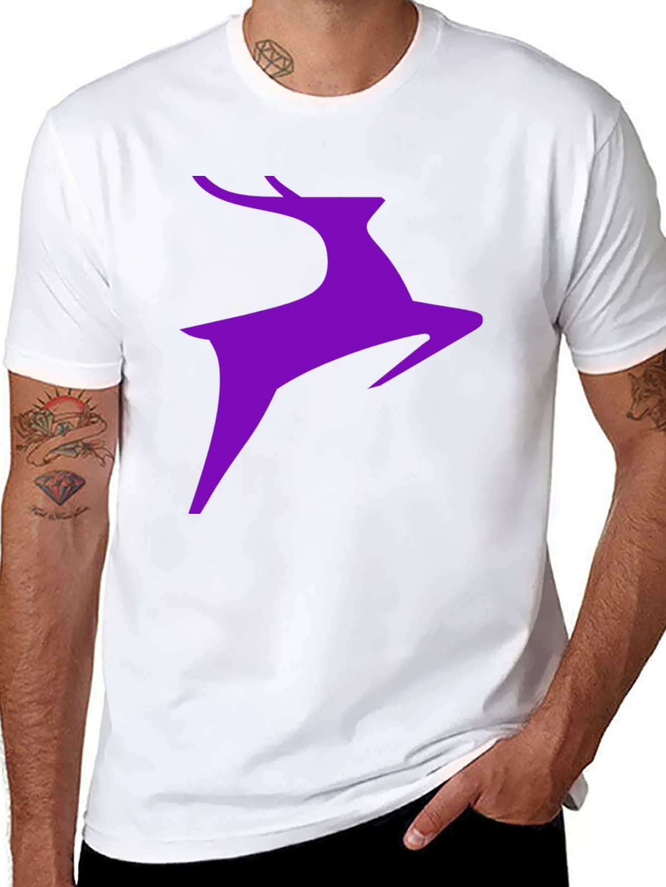Purple Deer Graphic Black T-Shirt