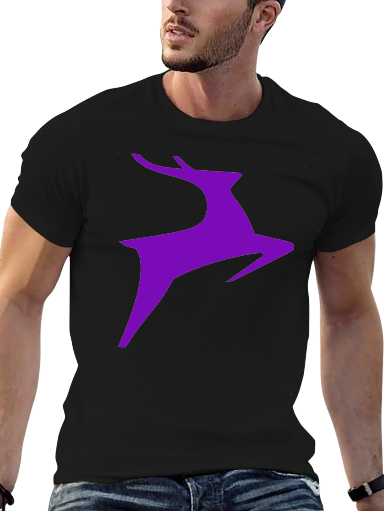 Purple Deer Graphic Black T-Shirt