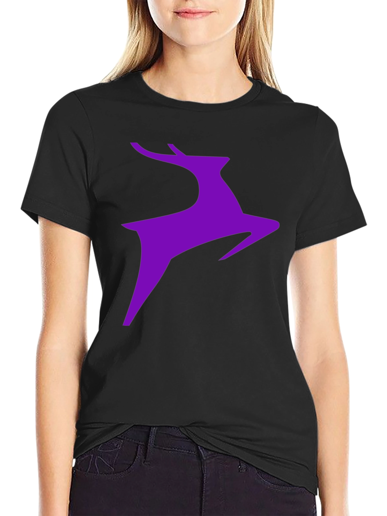 Purple Deer Graphic Black T-Shirt