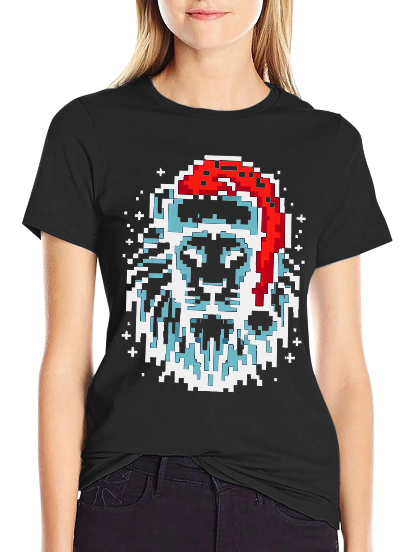 Pixel Santa Lion Graphic Tee - Black