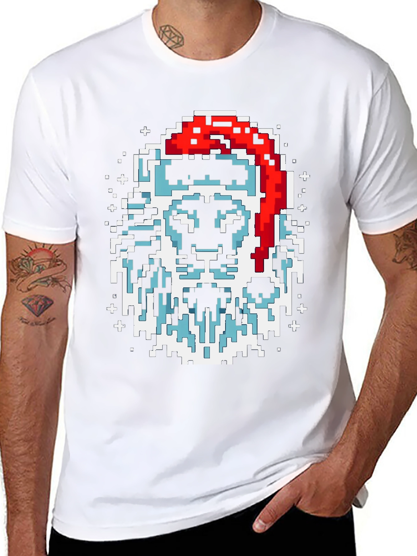 Pixel Santa Lion Graphic Tee - Black