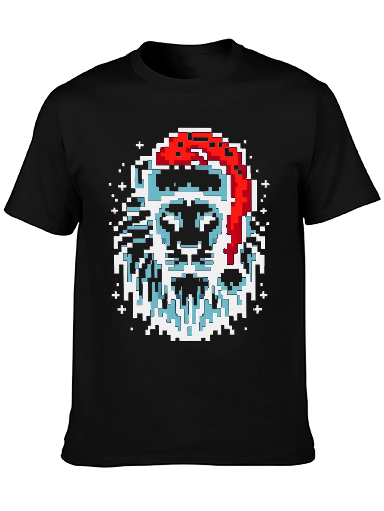 Pixel Santa Lion Graphic Tee - Black