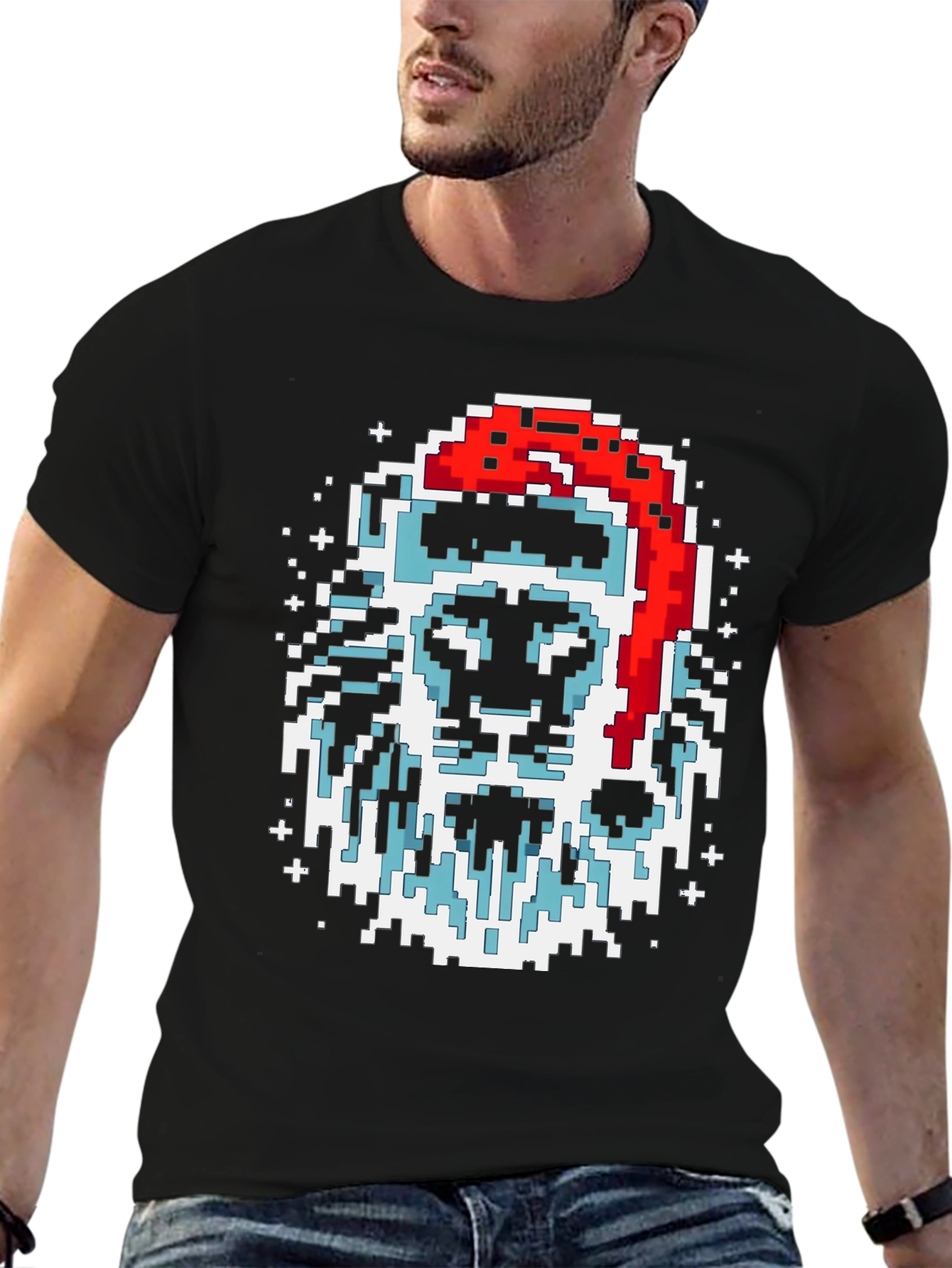 Pixel Santa Lion Graphic Tee - Black