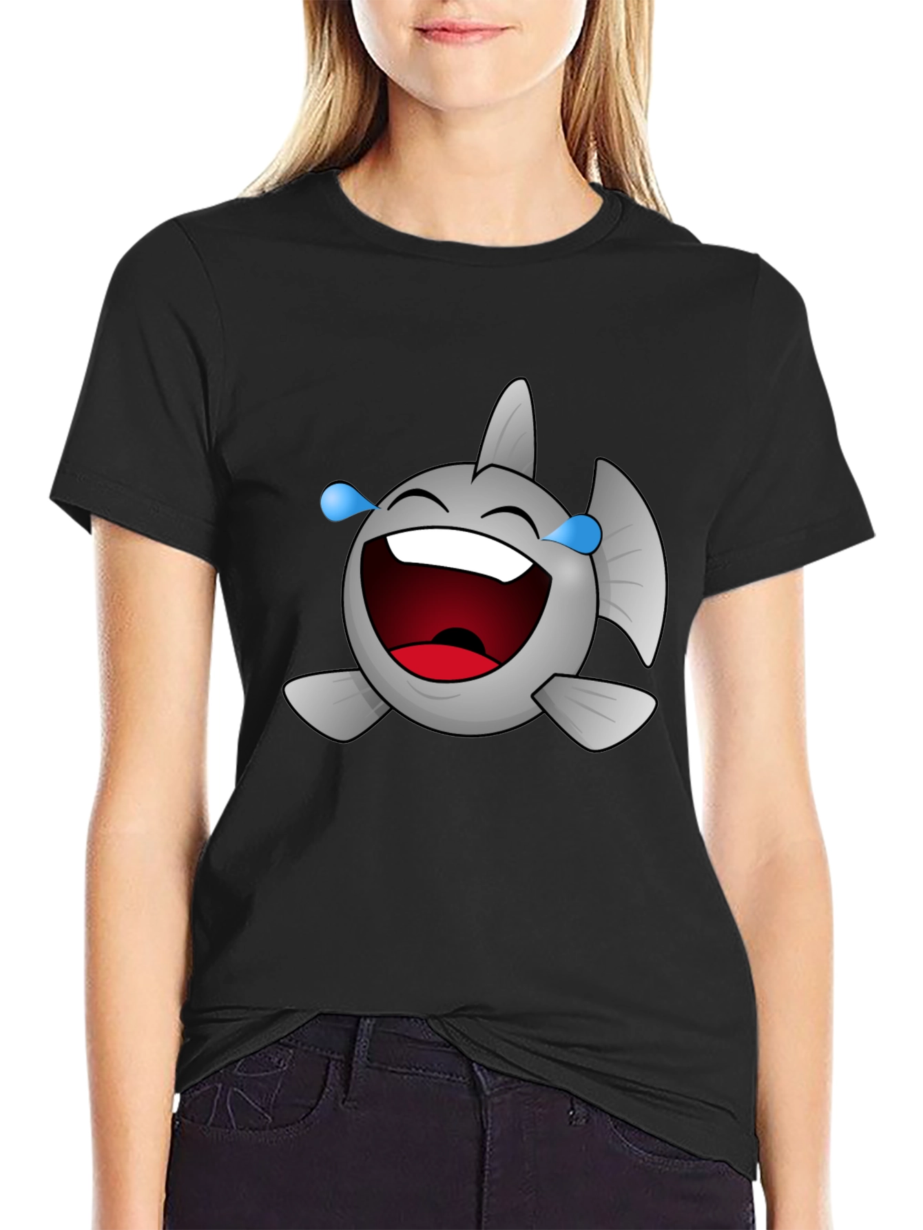 Laughing Fish Graphic Tee - Black Cotton Comfort