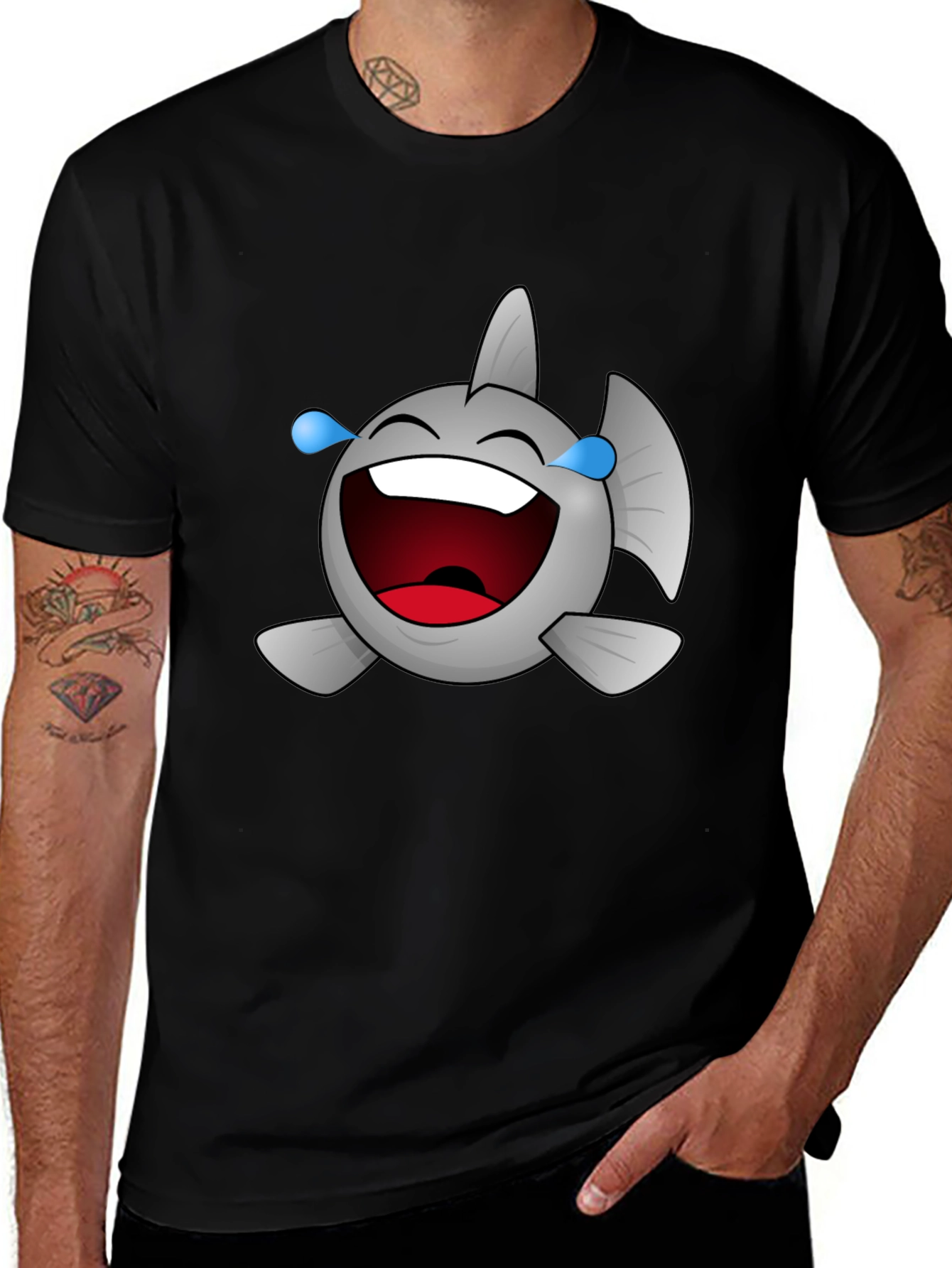 Laughing Fish Graphic Tee - Black Cotton Comfort