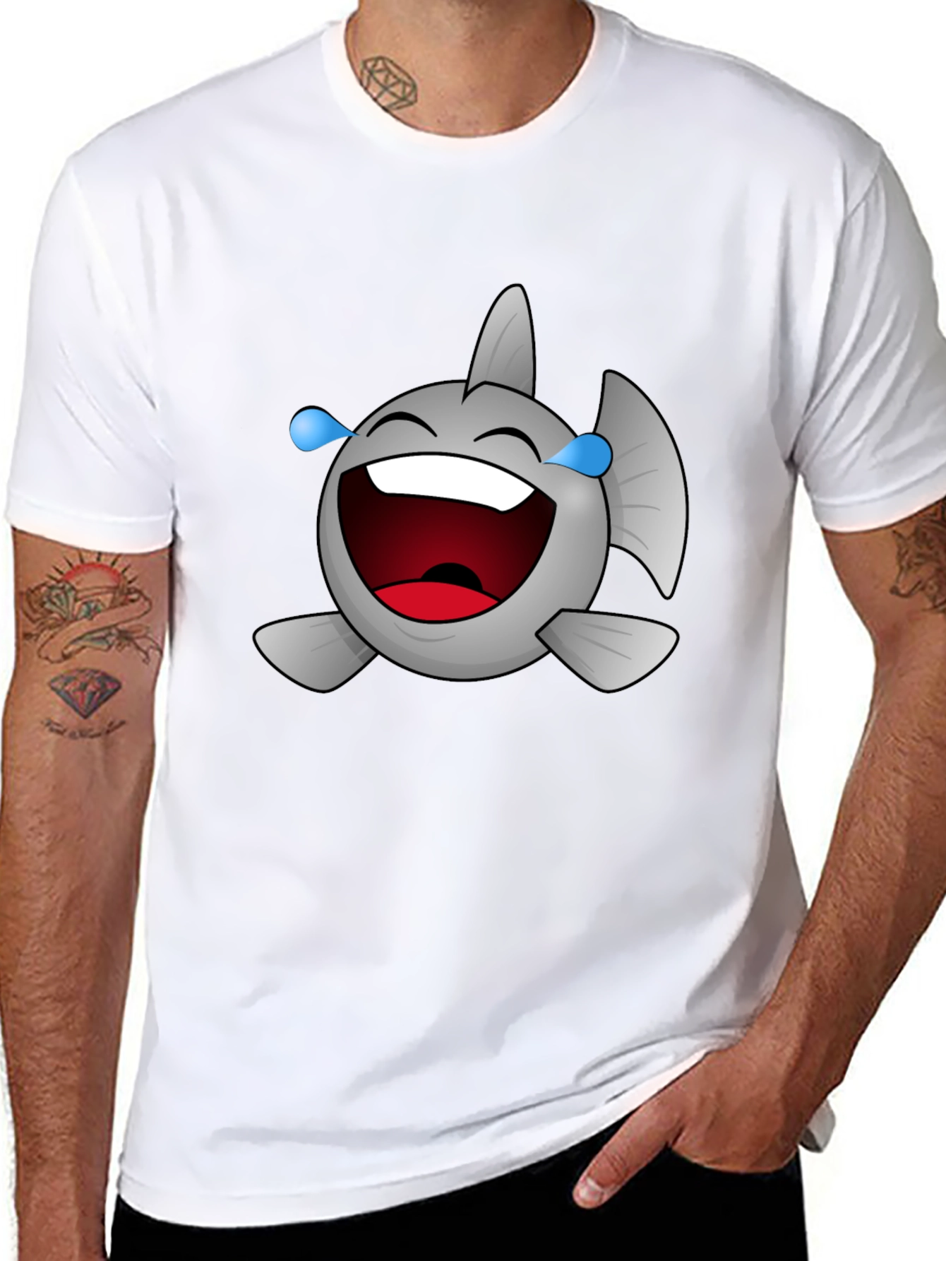 Laughing Fish Graphic Tee - Black Cotton Comfort
