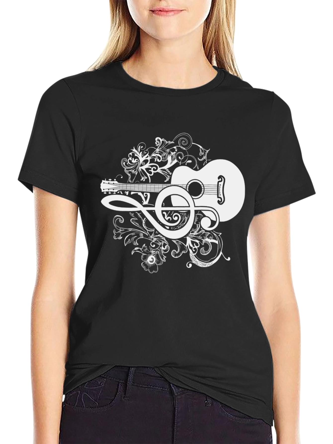 Guitar Music Graphic Tee - Black Cotton Blend