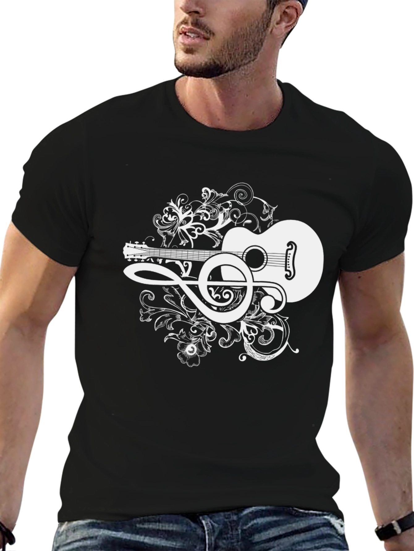 Guitar Music Graphic Tee - Black Cotton Blend