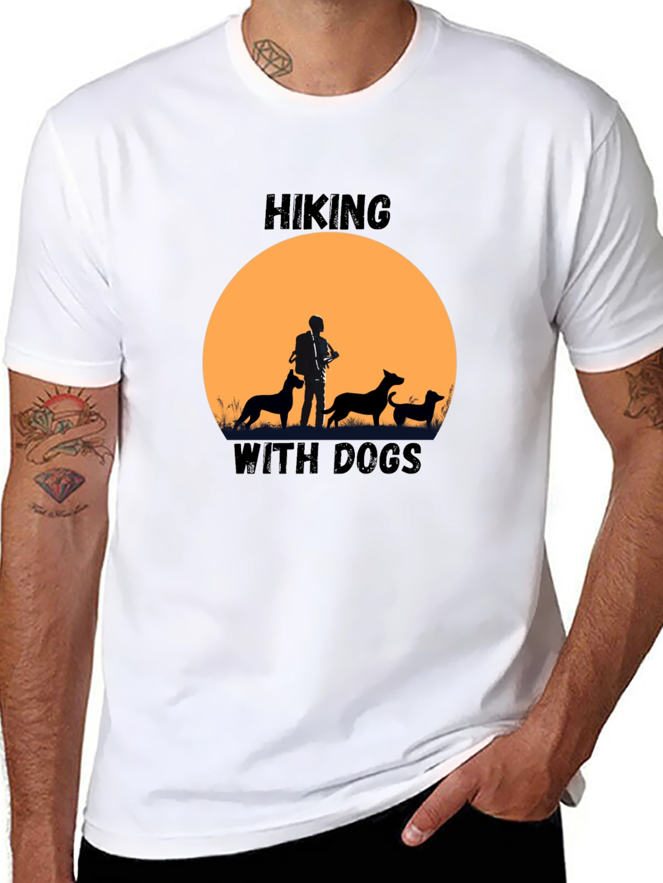 Hiking with Dogs Black Graphic T-Shirt