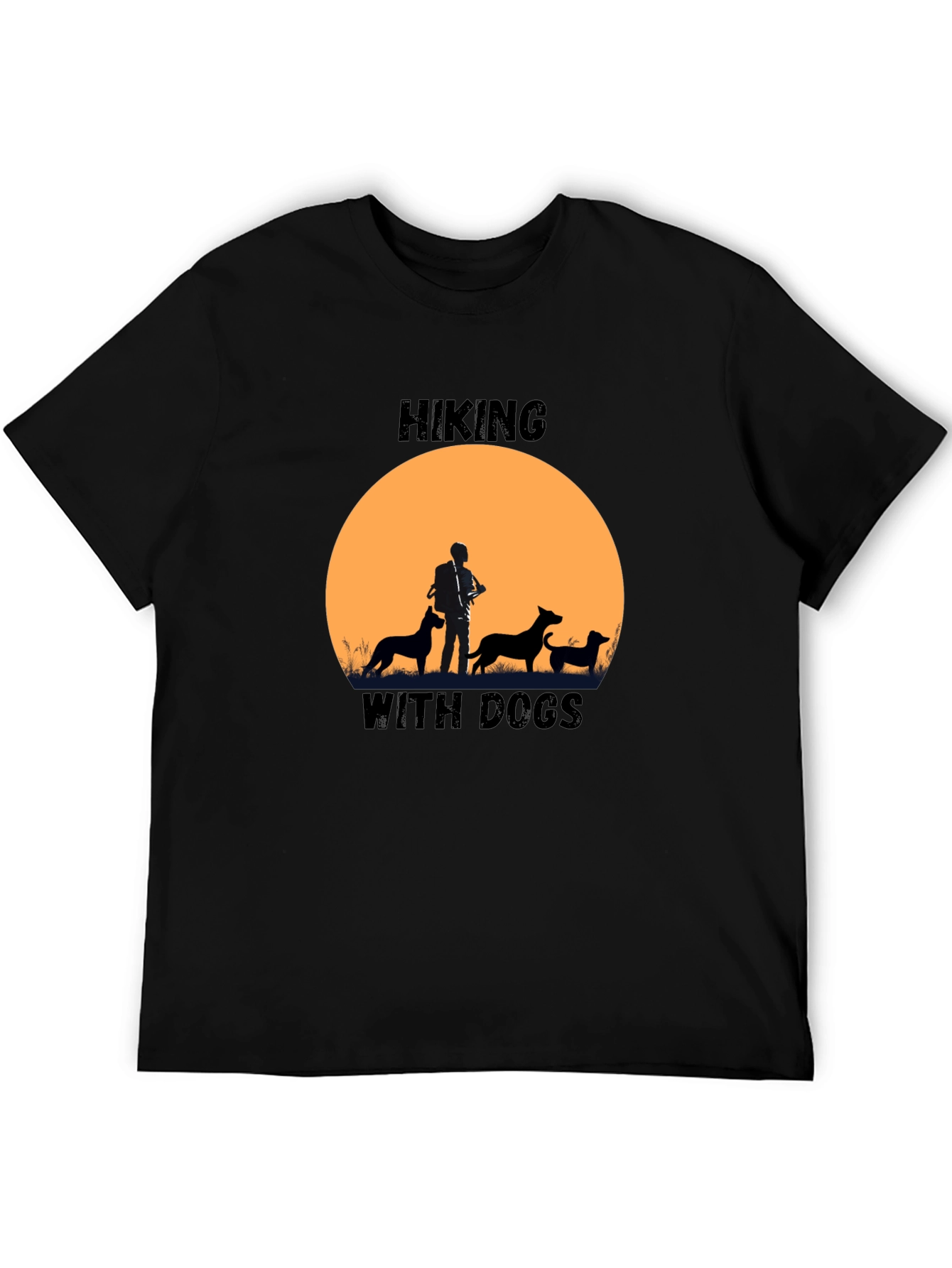 Hiking with Dogs Black Graphic T-Shirt