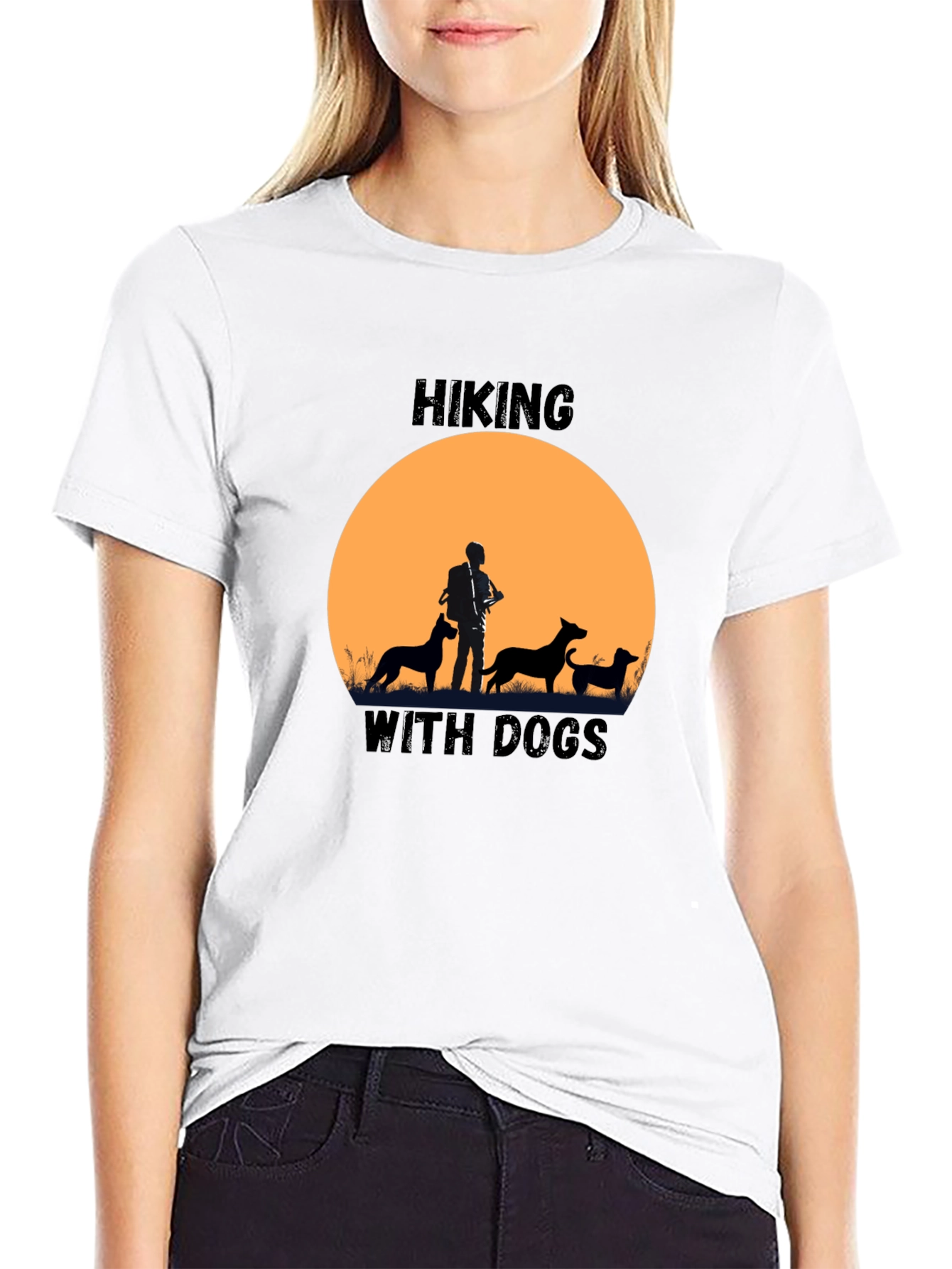 Hiking with Dogs Black Graphic T-Shirt