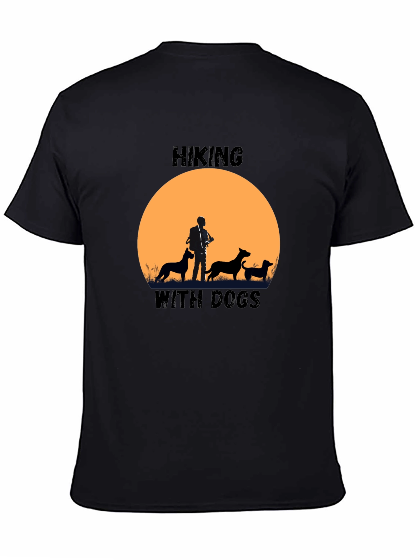 Hiking with Dogs Black Graphic T-Shirt