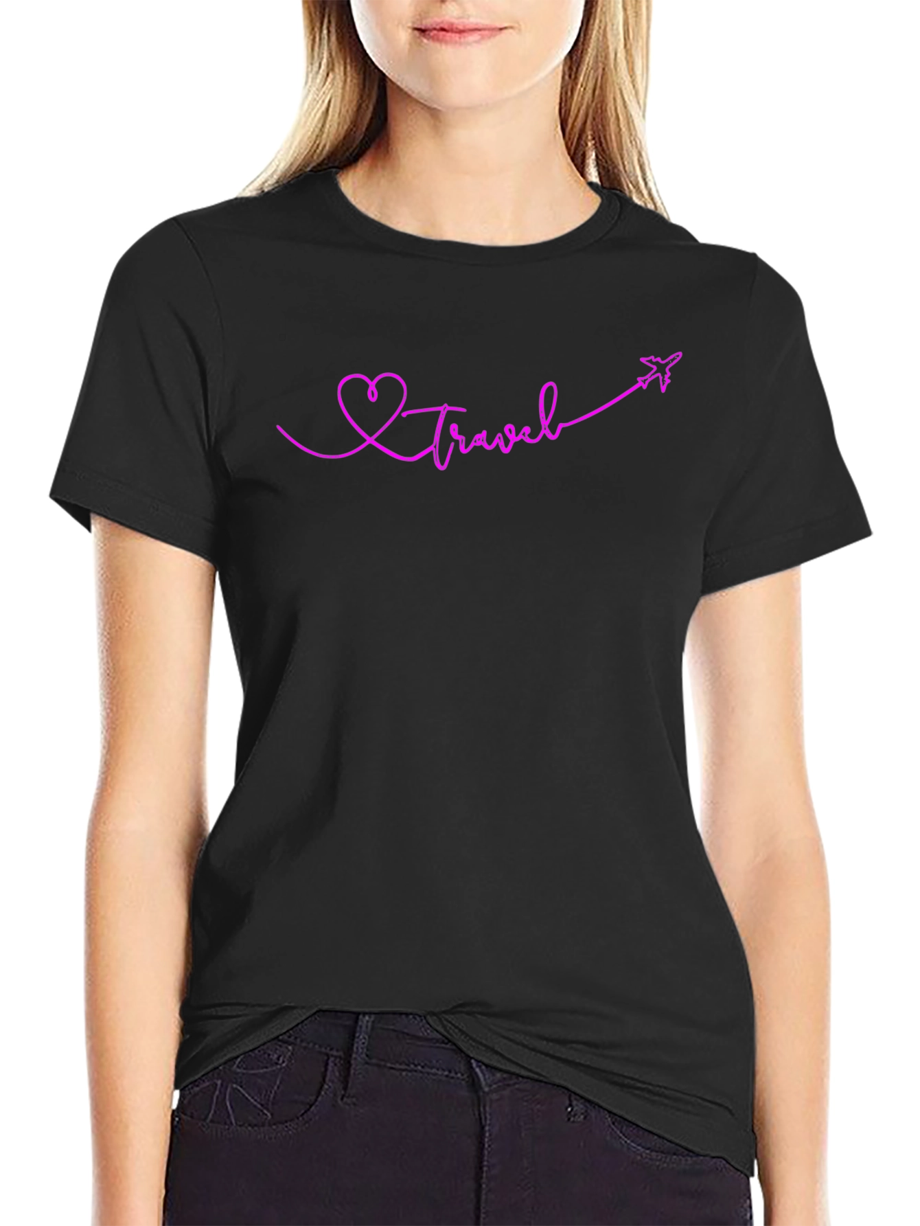 Travel Heart Graphic T-Shirt - Black Cotton