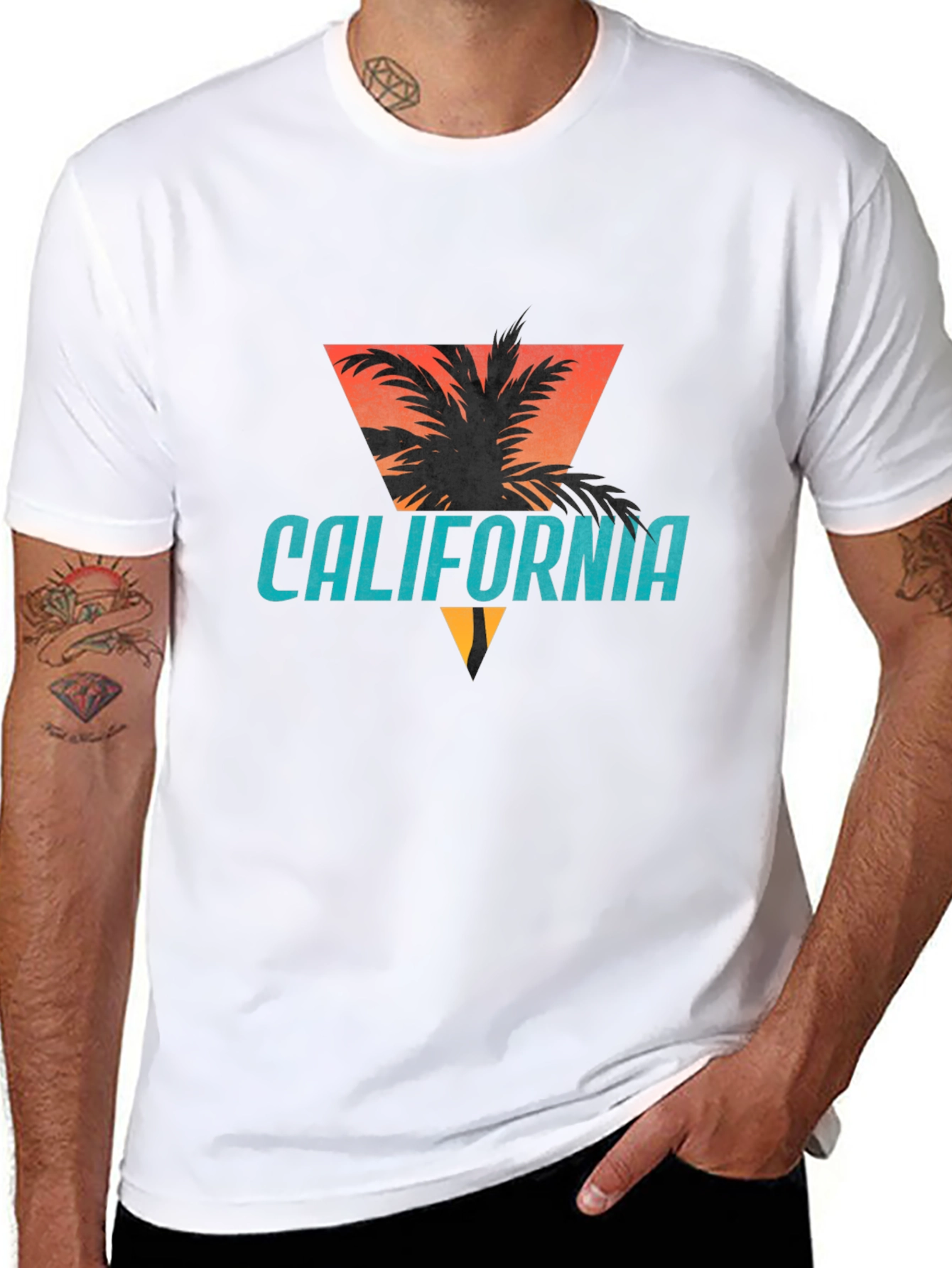 California Graphic Tee - Palm Tree Sunset Design