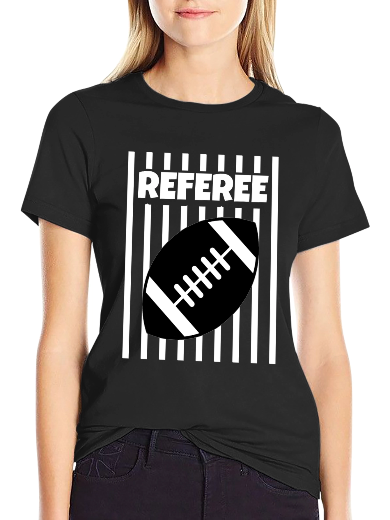 Referee Football T-Shirt - Black & White Design