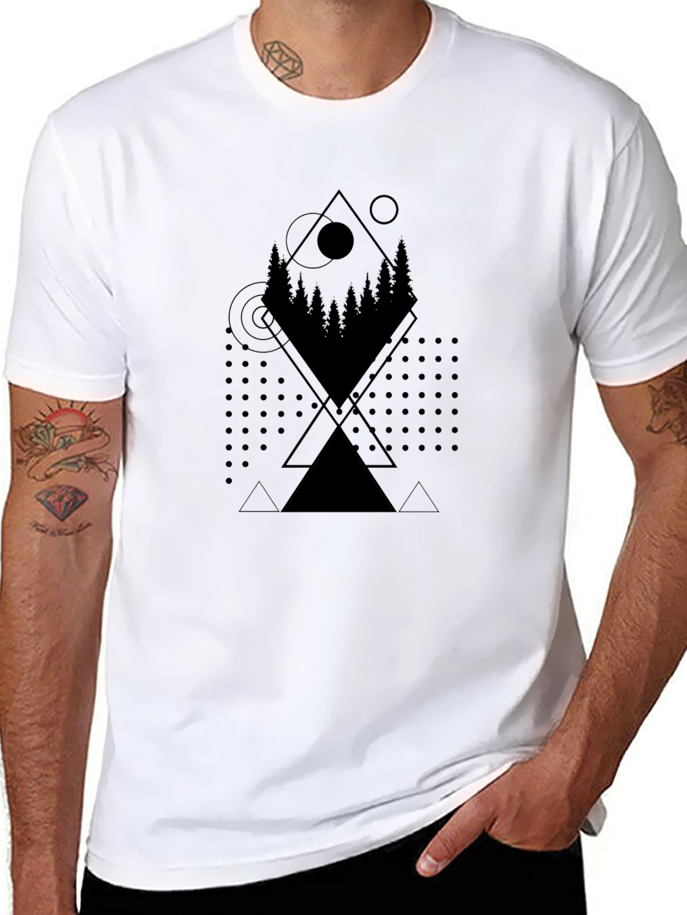 Geometric Forest Print Tee - Modern Casual Style