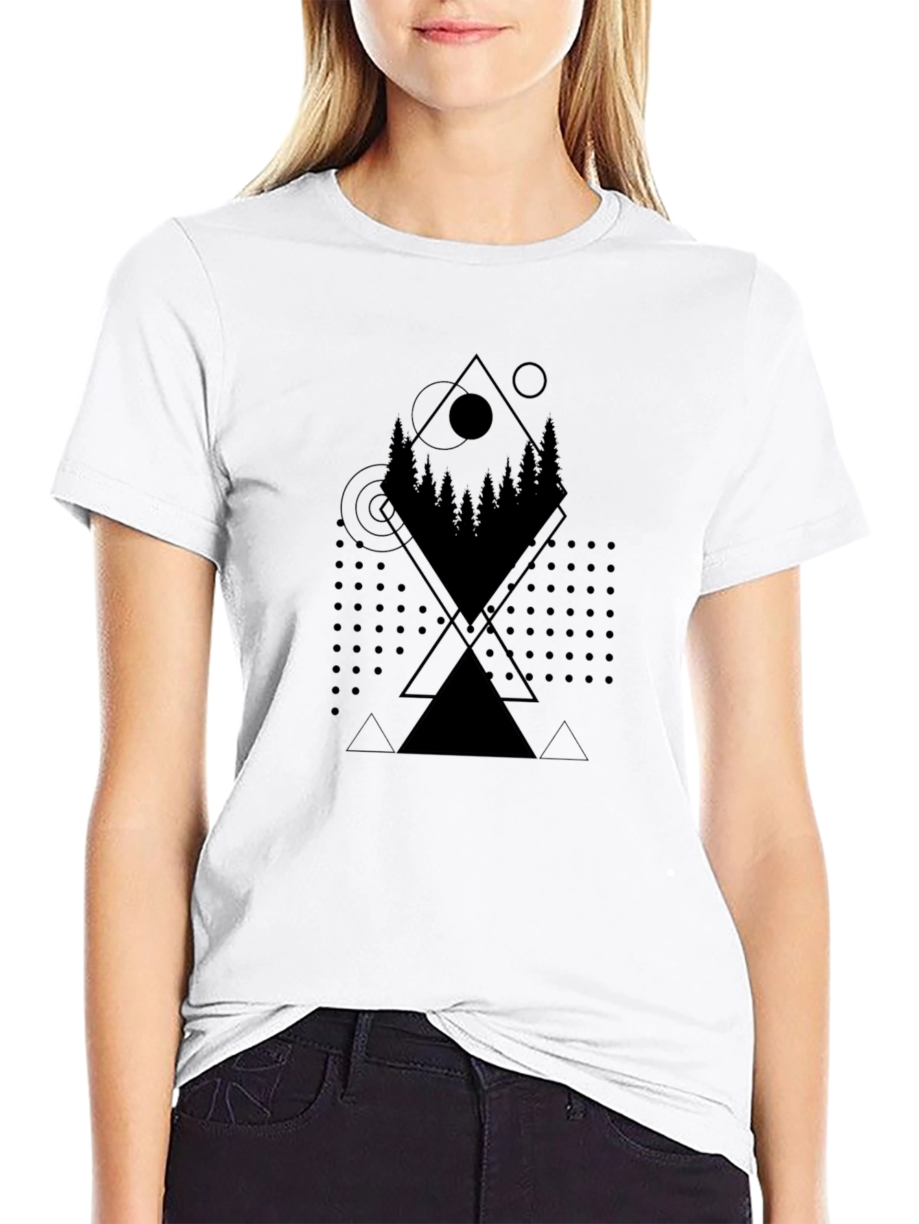 Geometric Forest Print Tee - Modern Casual Style