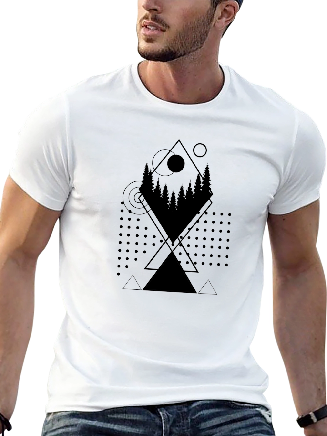 Geometric Forest Print Tee - Modern Casual Style