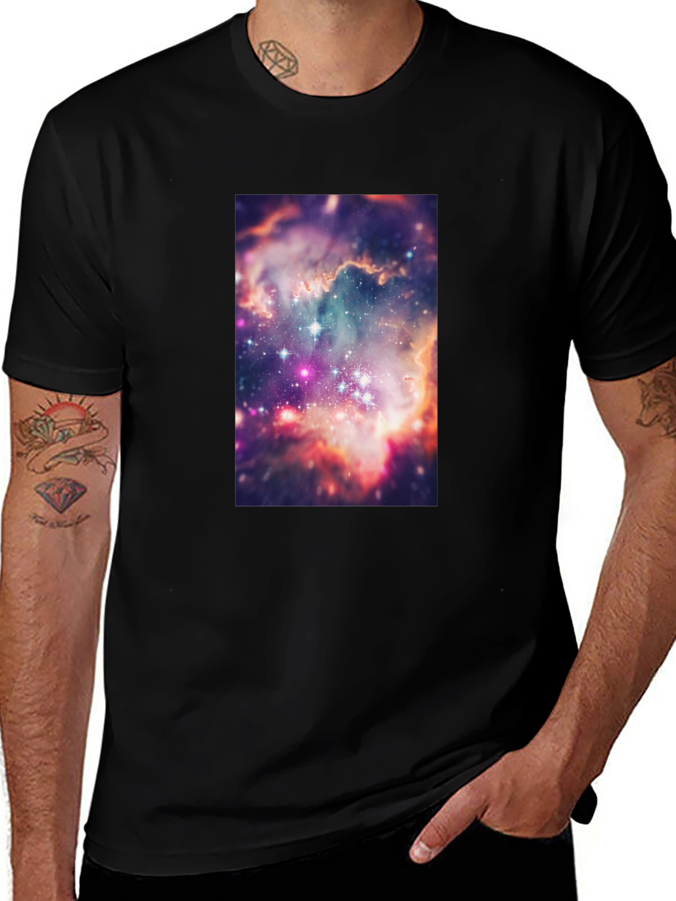 Galaxy Print Black T-Shirt - Cosmic Style