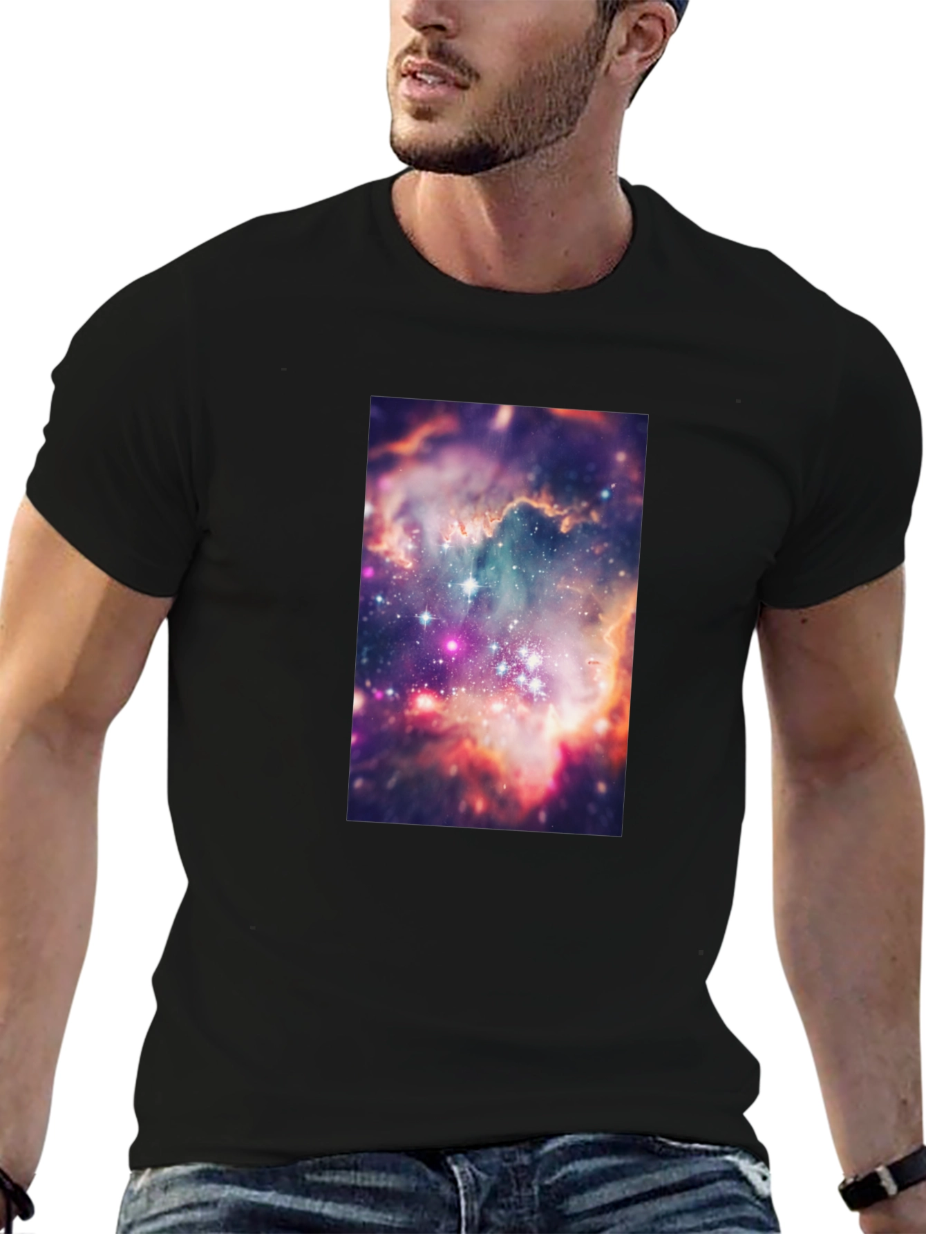 Galaxy Print Black T-Shirt - Cosmic Style